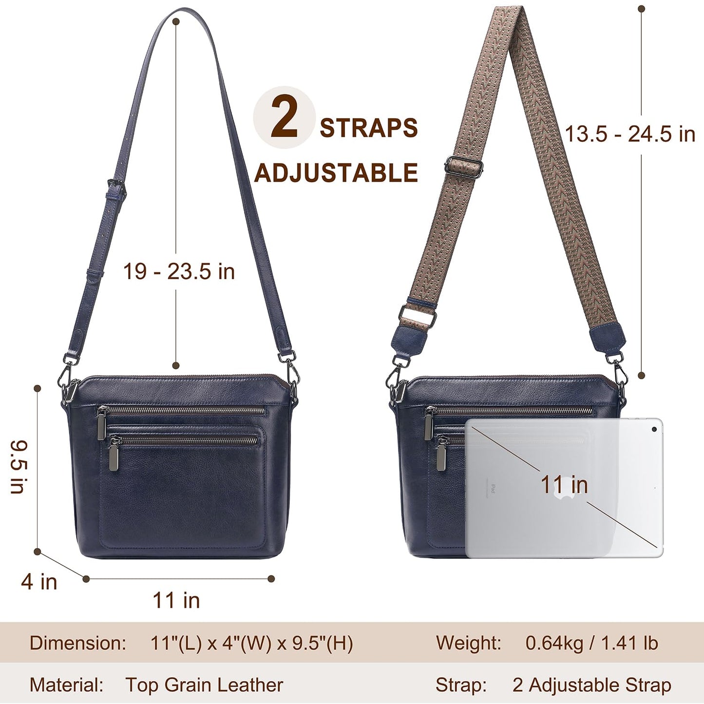 COOLCY Genuine Leather Crossbody Bags for Women Purses and Handbags for Ladies with Multiple Pockets Shoulder Satchel Bag