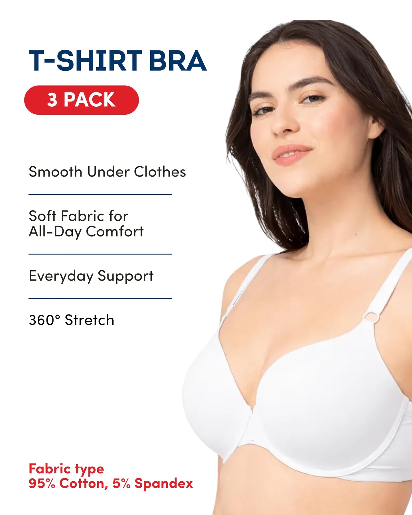 Fruit of the Loom womens T-shirt T Shirt Bra, Black/White/Grey Heather, 38DD US