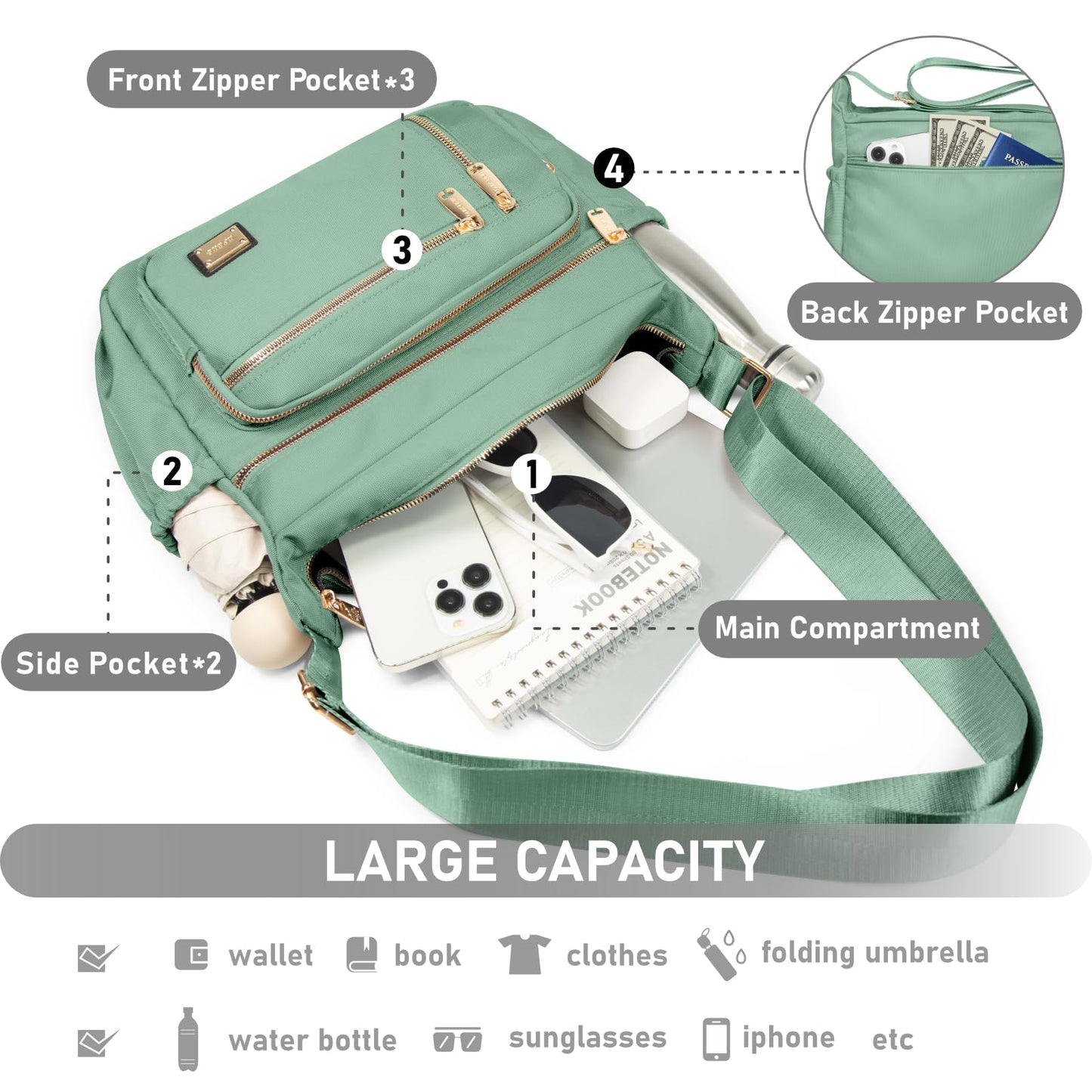 NPBAG Crossbody Bag for Women, Shoulder Purse Handbag Messenger Bag, Trendy Pocketbooks, Waterproof and Multi-Pockets