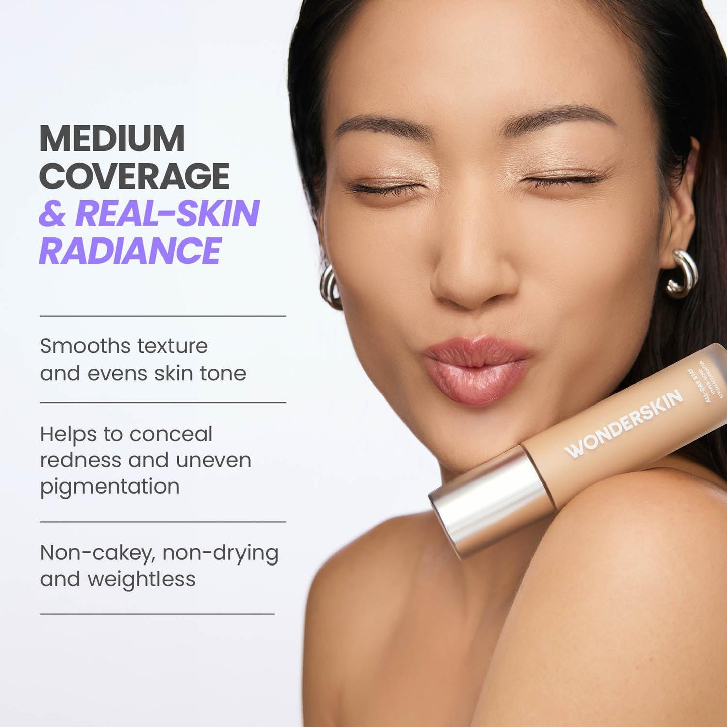Wonderskin Hyper Bond All-Day Stay Serum Foundation – Waterproof, Transfer-Proof, 24HR Longwear Face Makeup with Niacinamide & Hyaluronic Acid – Lightweight, Natural Finish (Echo)