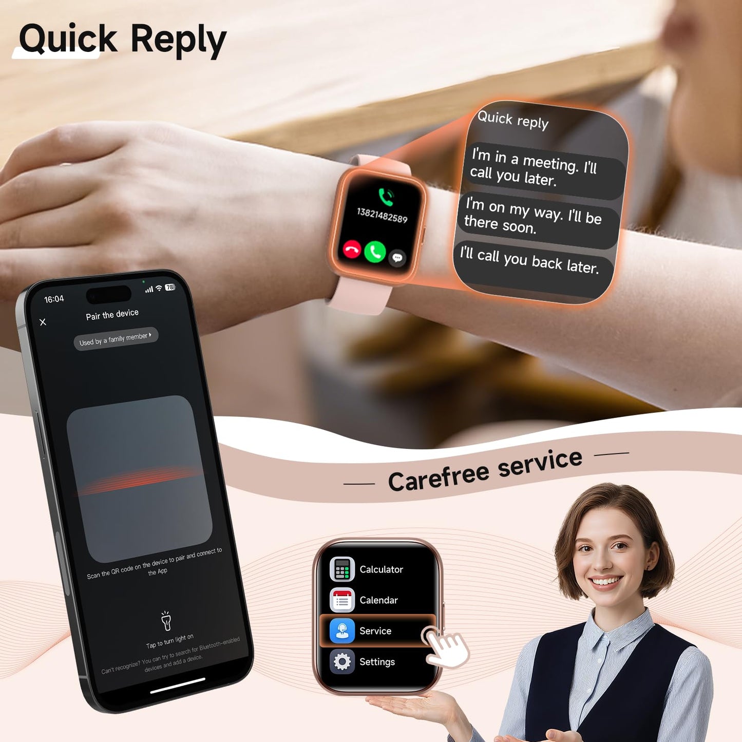 Smart Watches for Women, 1.8" Touch Screen Fitness Tracker for Android & iPhone, Answer/Make Calls, Alexa Built-in, Heart Rate/Sleep/SpO2 Monitor Smartwatch, IP68 Waterproof 101+ Sport Modes, 2 Bands