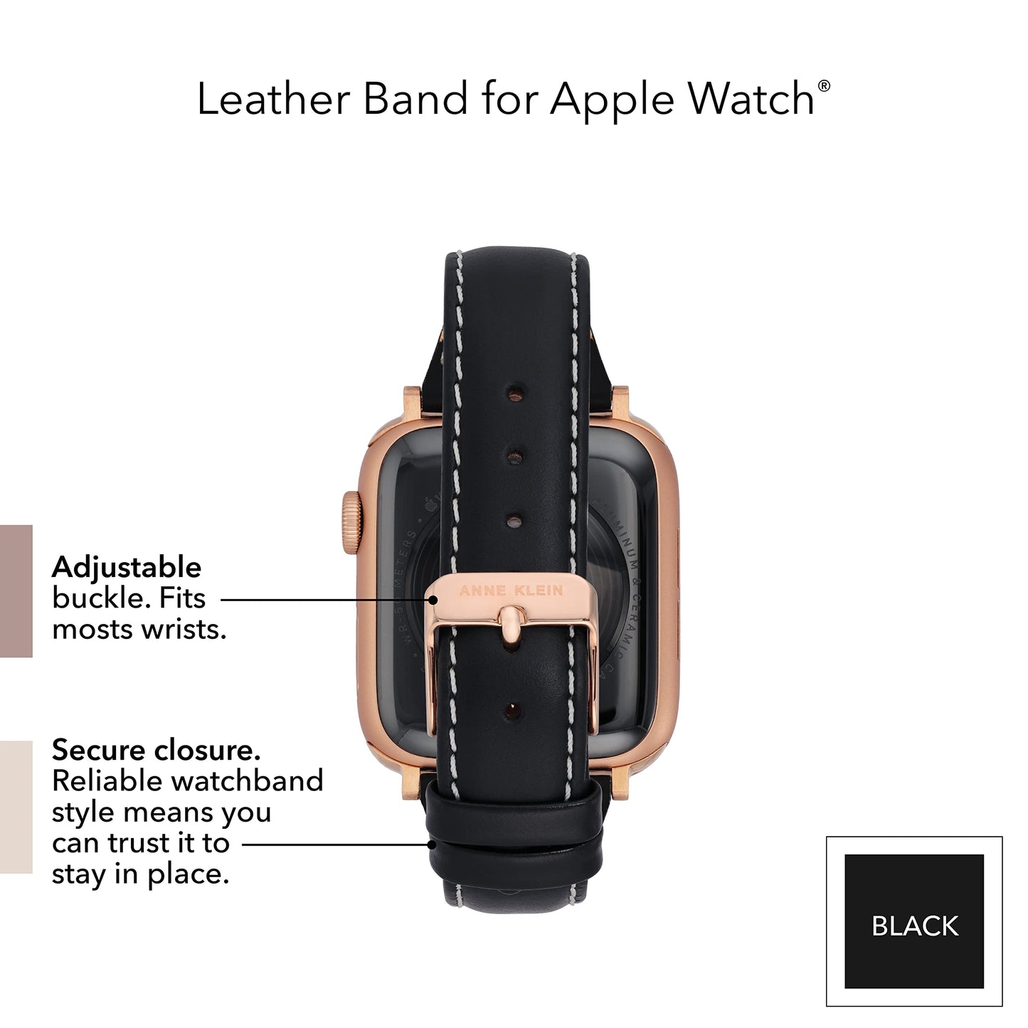 Anne Klein Leather Fashion Band for Apple Watch Secure, Adjustable, Apple Watch Band Replacement, Fits Most Wrists