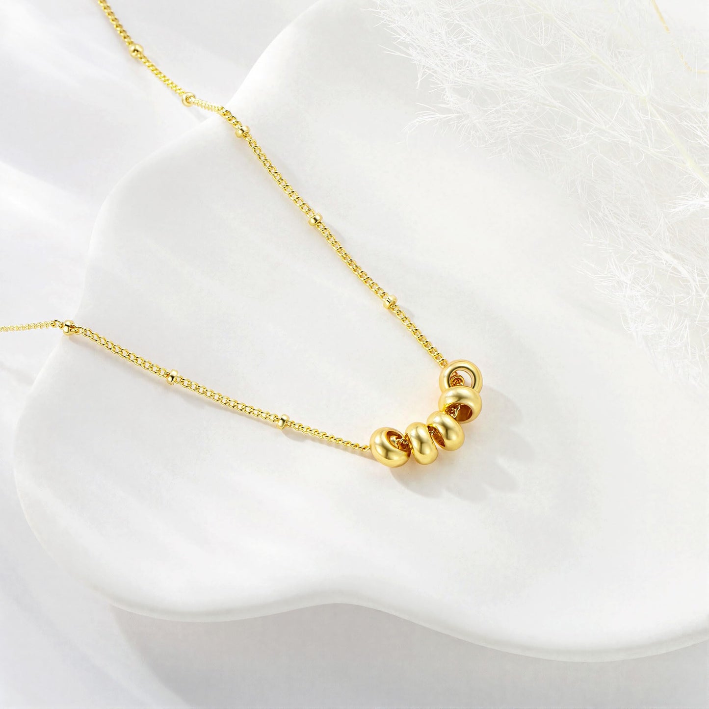 M MOOHAM Gold Necklace for Women Non Tarnish - Dainty 14K Gold Plated Beaded Chain Small Pendant Necklaces Simple Pearl Circle Beads Teardrop Pendant Necklace for Women Trendy Jewelry Gifts