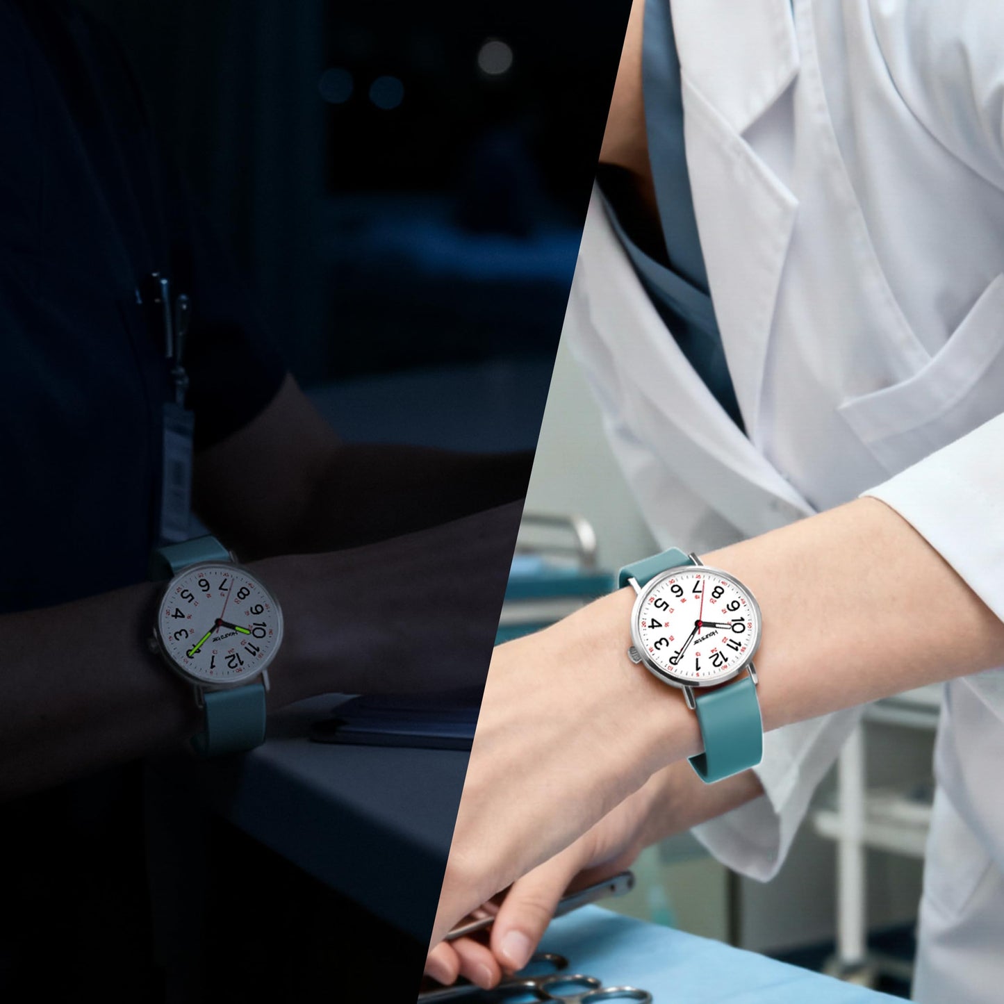 Women's Analog Nurse Watch with Second Hand for Nursing, 12/24 Time, Silicone Band, Easy Read