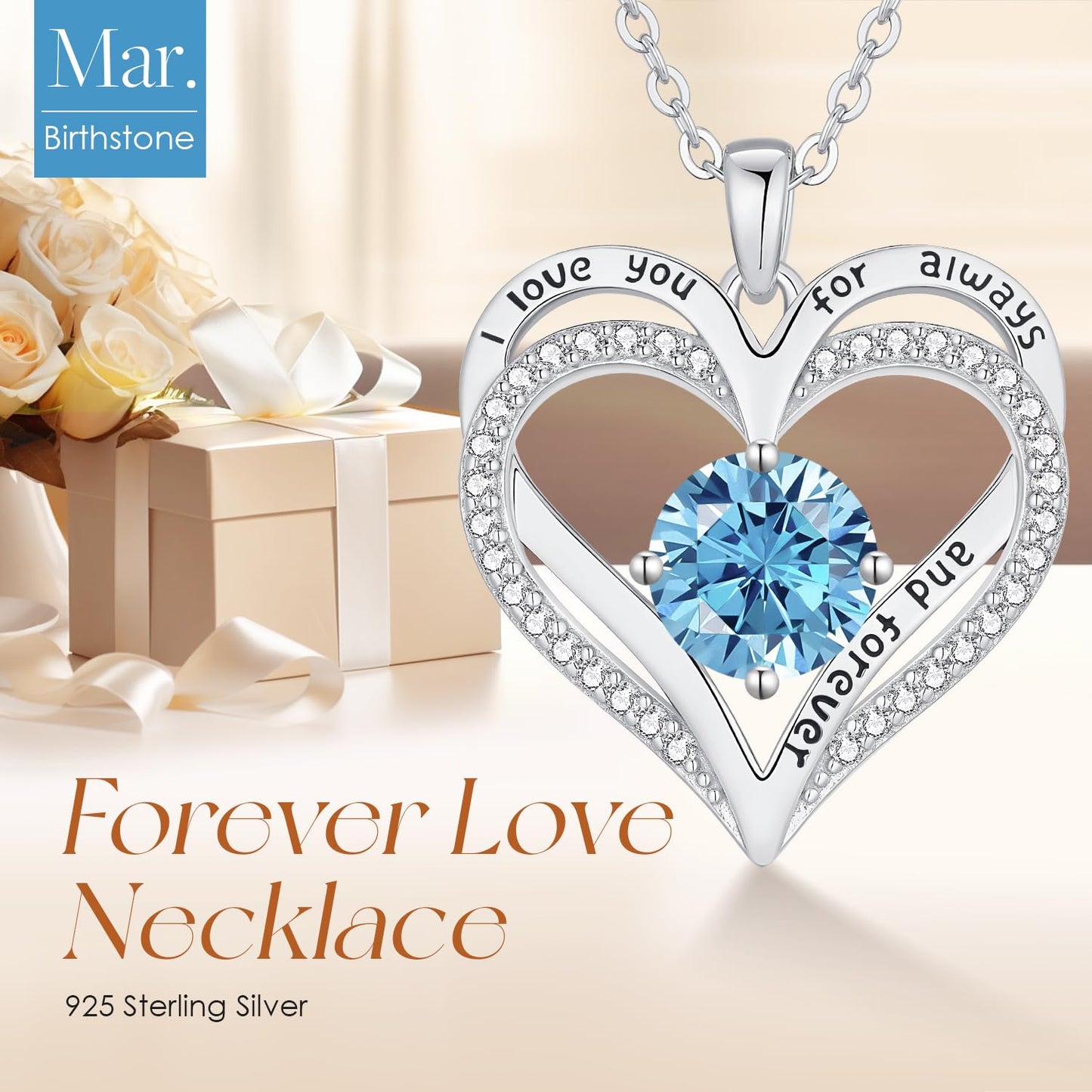 LOUISA SECRET Double Love Heart Birthstone Necklaces for Women, Birthday Gift for Girlfriend, Anniversary Jewelry Gift for Her, 925 Sterling Silver Jewelry Christmas Anniversary Birthday Present Gifts for Wife Girlfriend Mom Grandma Daughter