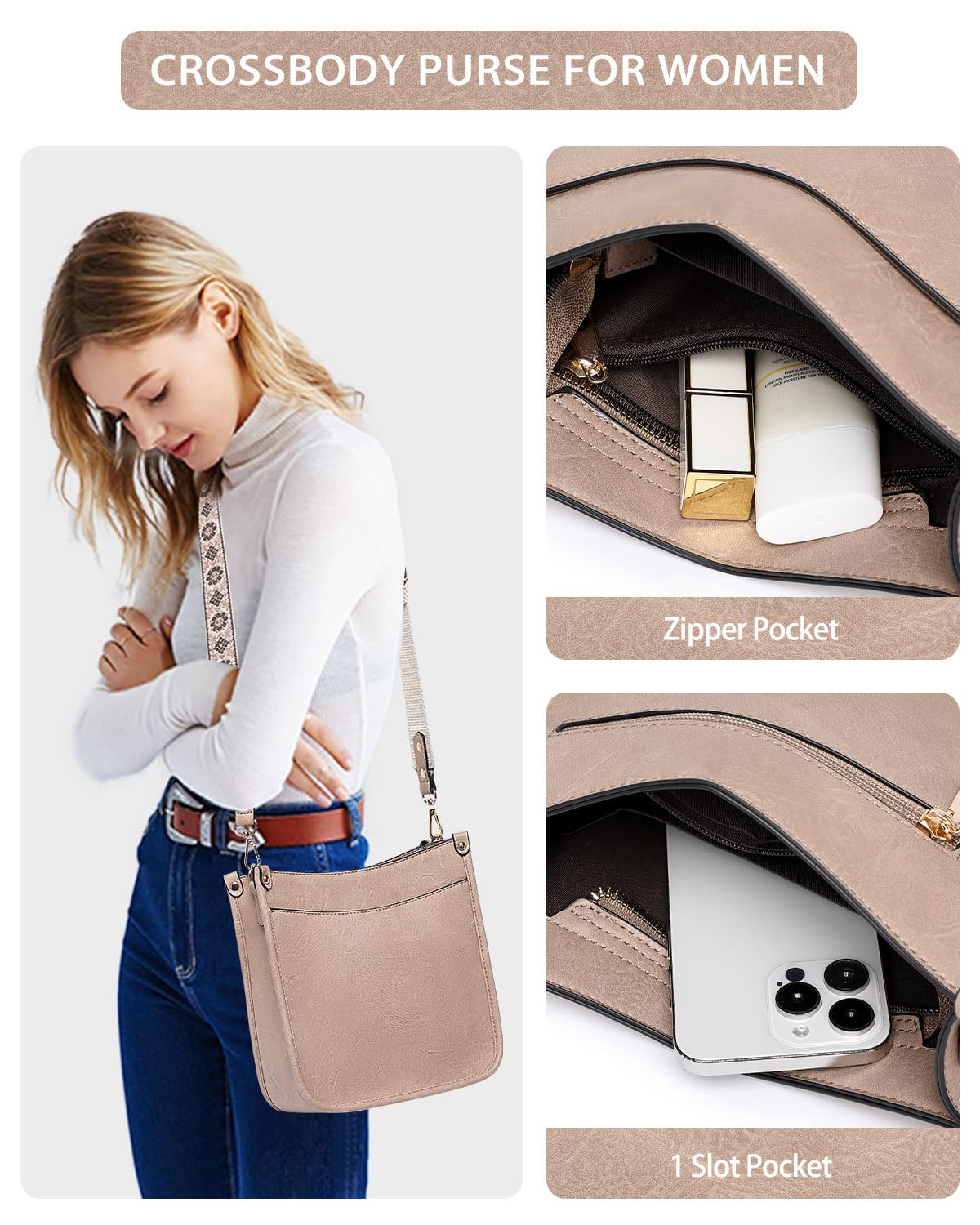 Purses for Women 3PCS, Crossbody Bags Set Large Leather Purse Shoulder Handbags with Wallet Adjustable Straps for Ladies Tote