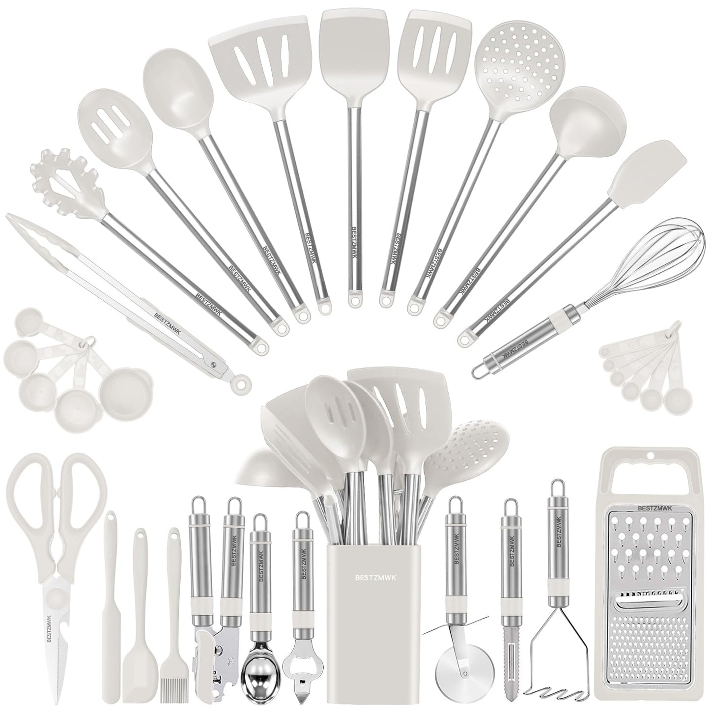 Kitchen Utensil Set-Silicone Cooking Utensils-33 Kitchen Gadgets & Spoons for Nonstick Cookware-Silicone and Stainless Steel Spatula Set-Best Kitchen Tools, Useful Pots
