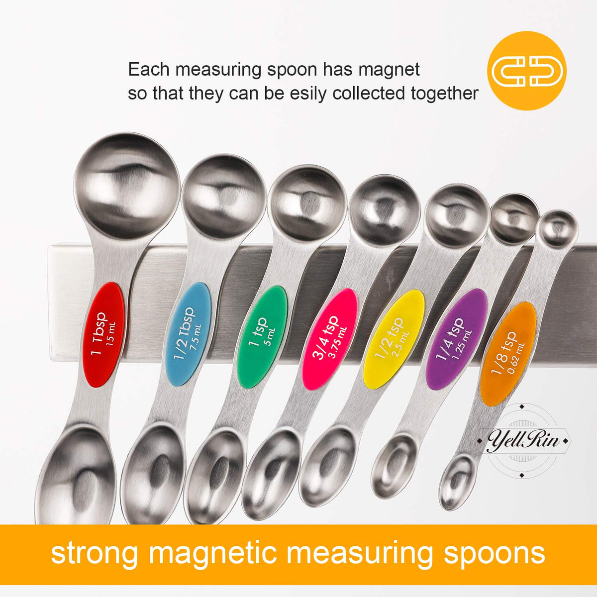 Magnetic Measuring Spoons Set Stainless Steel Dual Sided Stackable Measuring Spoon Set of 8 Nesting Teaspoons Tablespoons for Measuring Dry and Liquid Ingredients