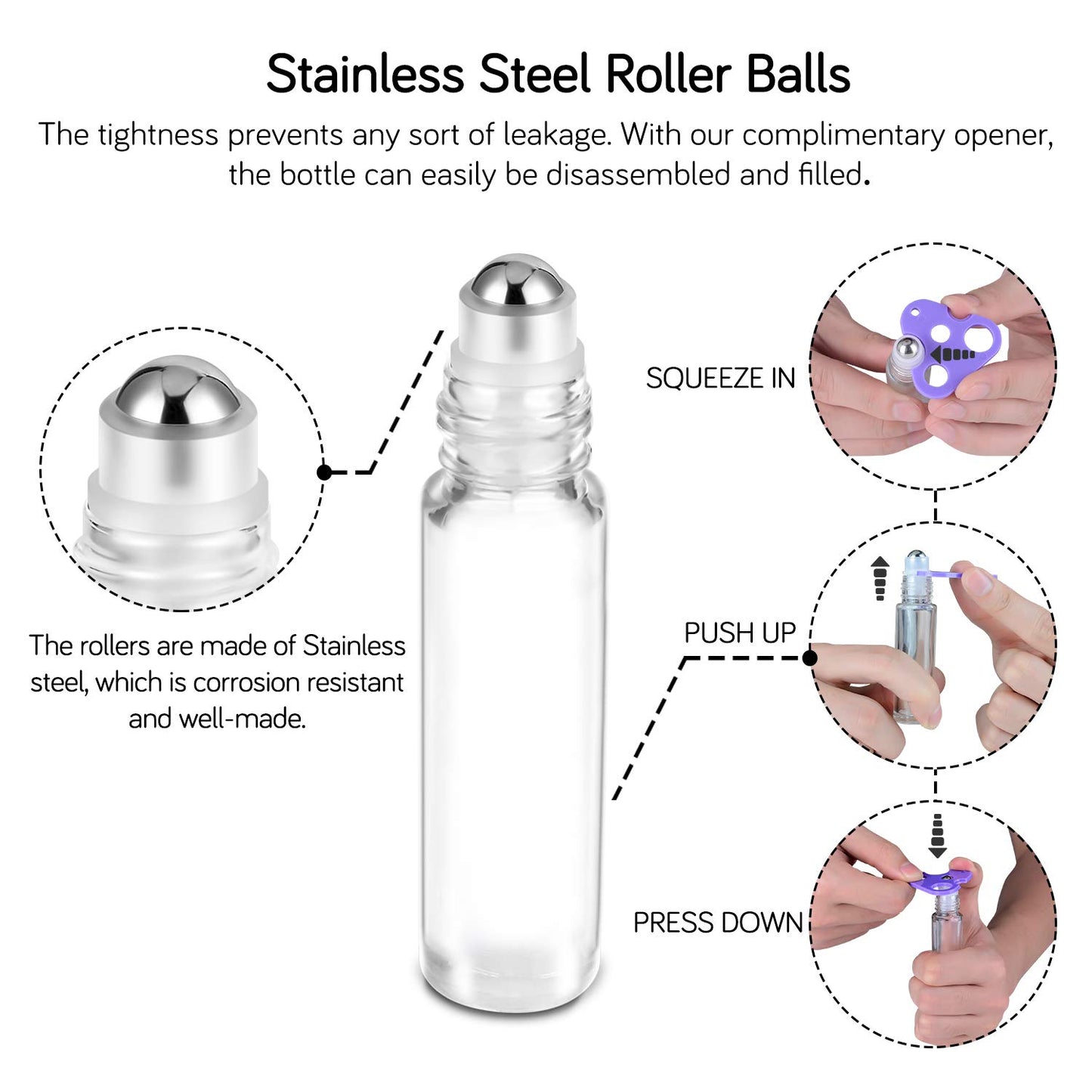 PrettyCare 4 Pack Amber Glass Oil Roller Bottles for Essential Oils 10ml, Roll On Bottles with Stainless Steel Roller Ball Leak-Proof Perfume Travel Refillable Bottle Empty, Beauty & Personal Care