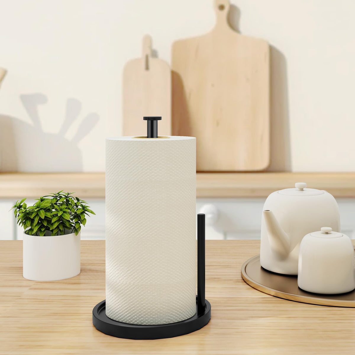 Paper Towel Holder Countertop with Anti Slip Weighted Base
