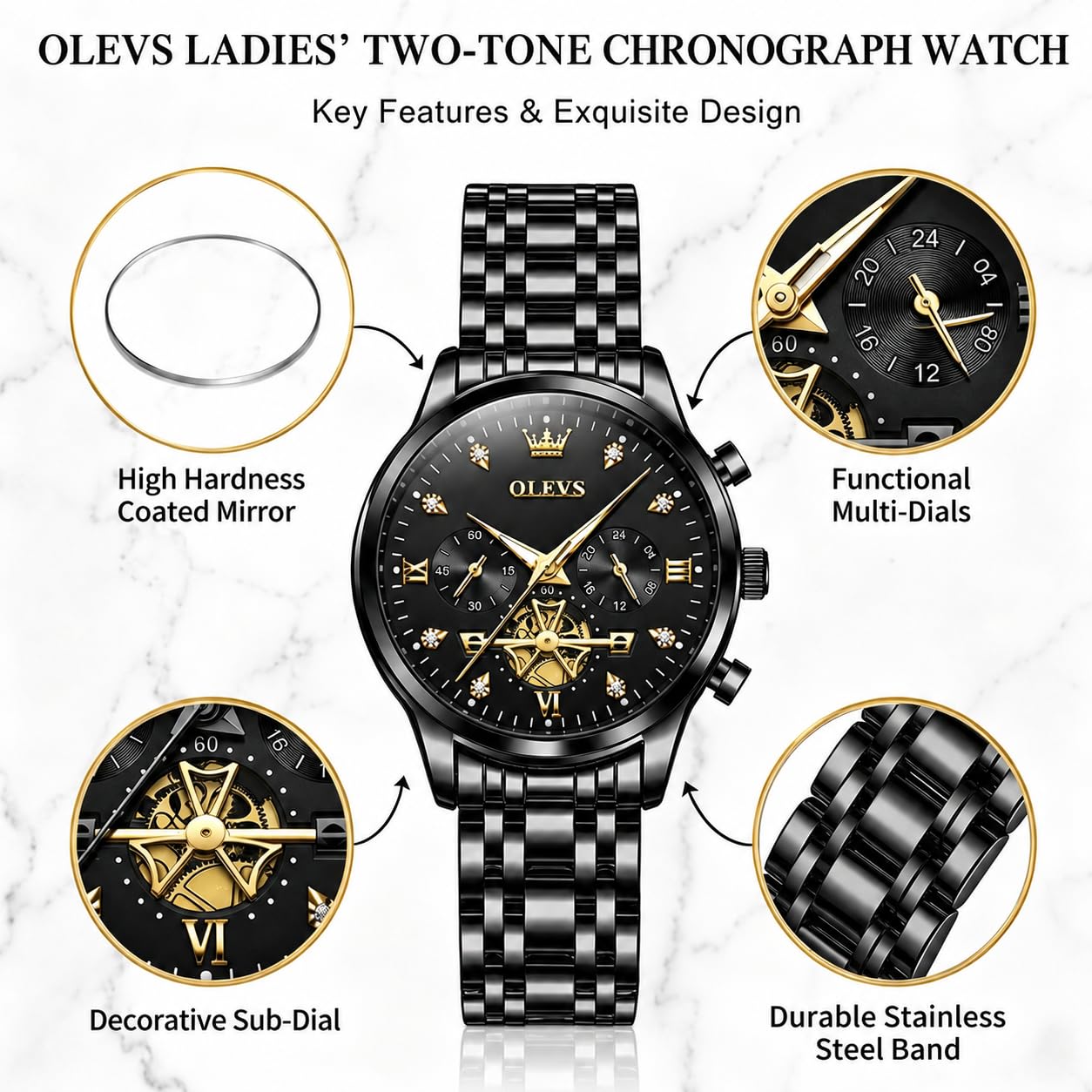 OLEVS Watch Women Silver Watches for Women Luxury for Small Wrists Dress Stainless Steel Women's Wrist Watches Easy to Read Reloj para Mujer Black/Blue/Gold/Green/Pink/Purple