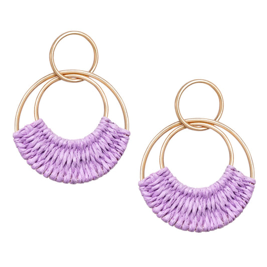 Raffia Hoop Earrings for Women Fun Boho Summer Beach Earrings Lightweight Handmade Straw Wicker Rattan Dangle Earrings Statement Geometric Round Drop Earrings