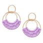 Raffia Hoop Earrings for Women Fun Boho Summer Beach Earrings Lightweight Handmade Straw Wicker Rattan Dangle Earrings Statement Geometric Round Drop Earrings