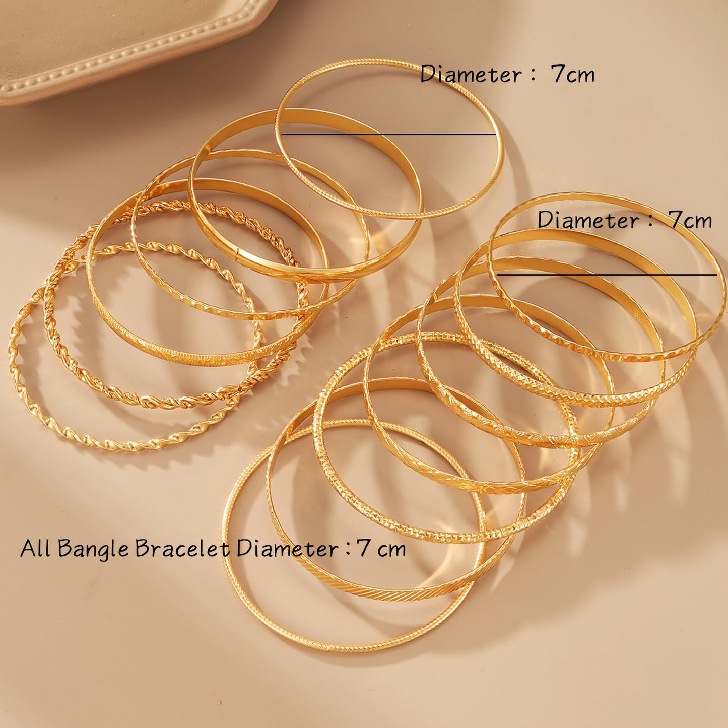 17IF Gold Bangle Bracelet For Women, 14k Multilayer Charm Textured Stackable Bracelets Boho Indian Chunky Cuff Fashion Jewelry Gift