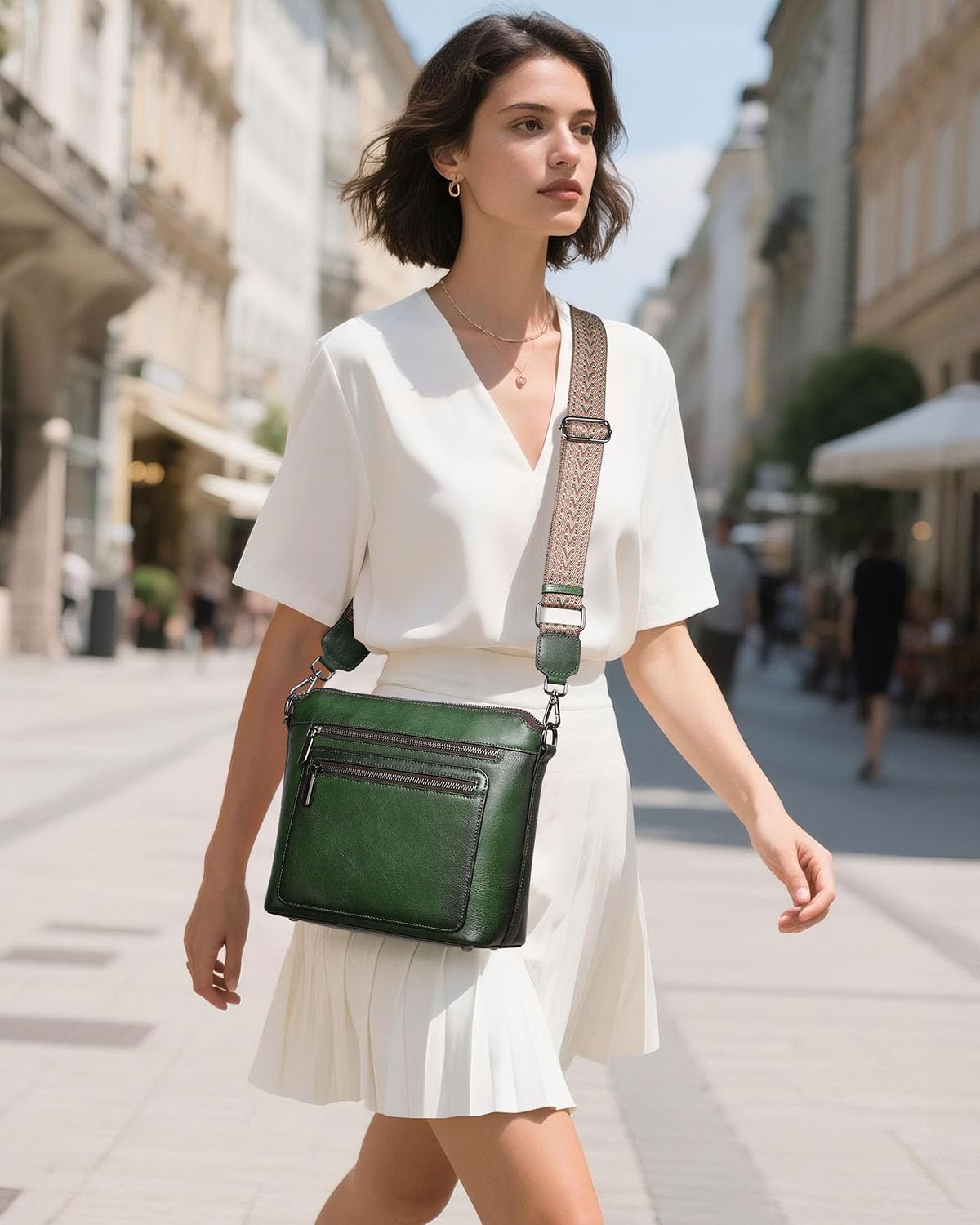 COOLCY Genuine Leather Crossbody Bags for Women Purses and Handbags for Ladies with Multiple Pockets Shoulder Satchel Bag