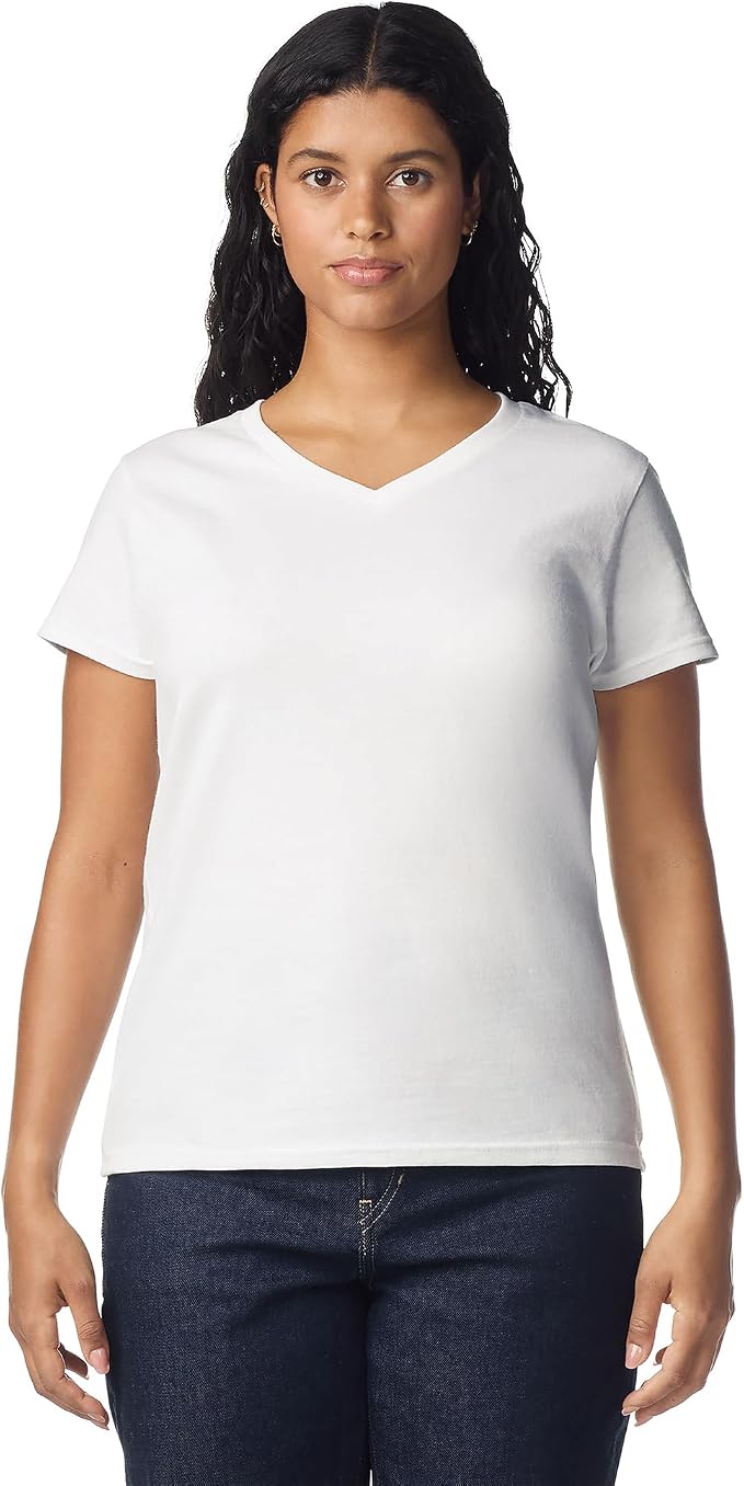Gildan Women's Heavy Cotton V-Neck T-Shirt, 2-Pack, White, Large (Clearance)