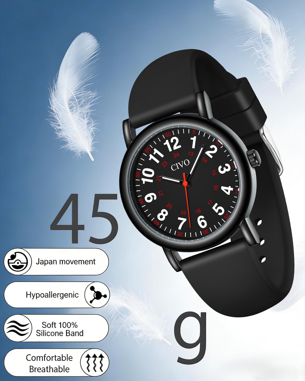 CIVO Nurse Watches for Women Men: Analog Waterproof Watch with Easy Read Dial Second Hand - Gifts for Nurses Medical Student Doctors