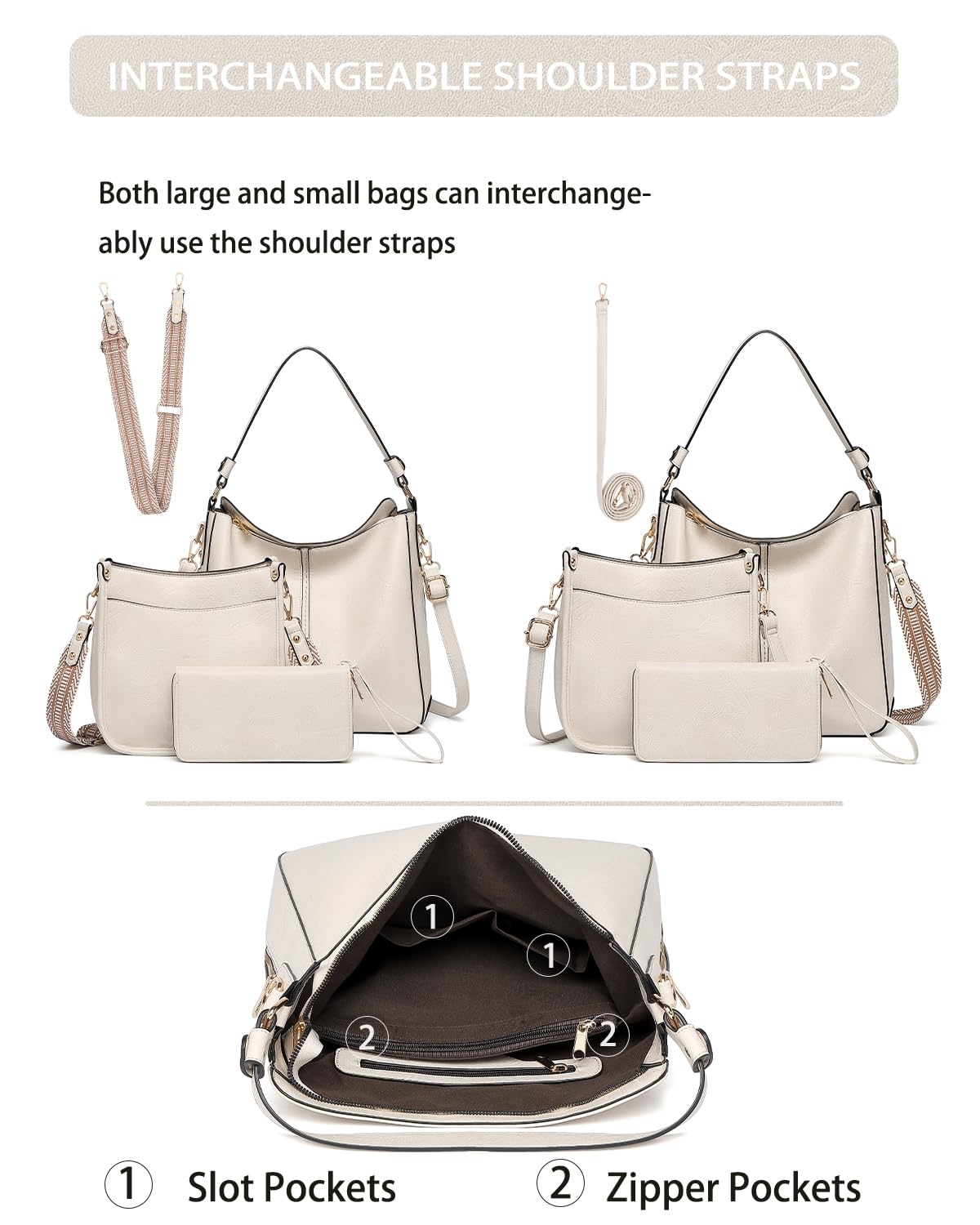 Purses for Women 3PCS, Crossbody Bags Set Large Leather Purse Shoulder Handbags with Wallet Adjustable Straps for Ladies Tote