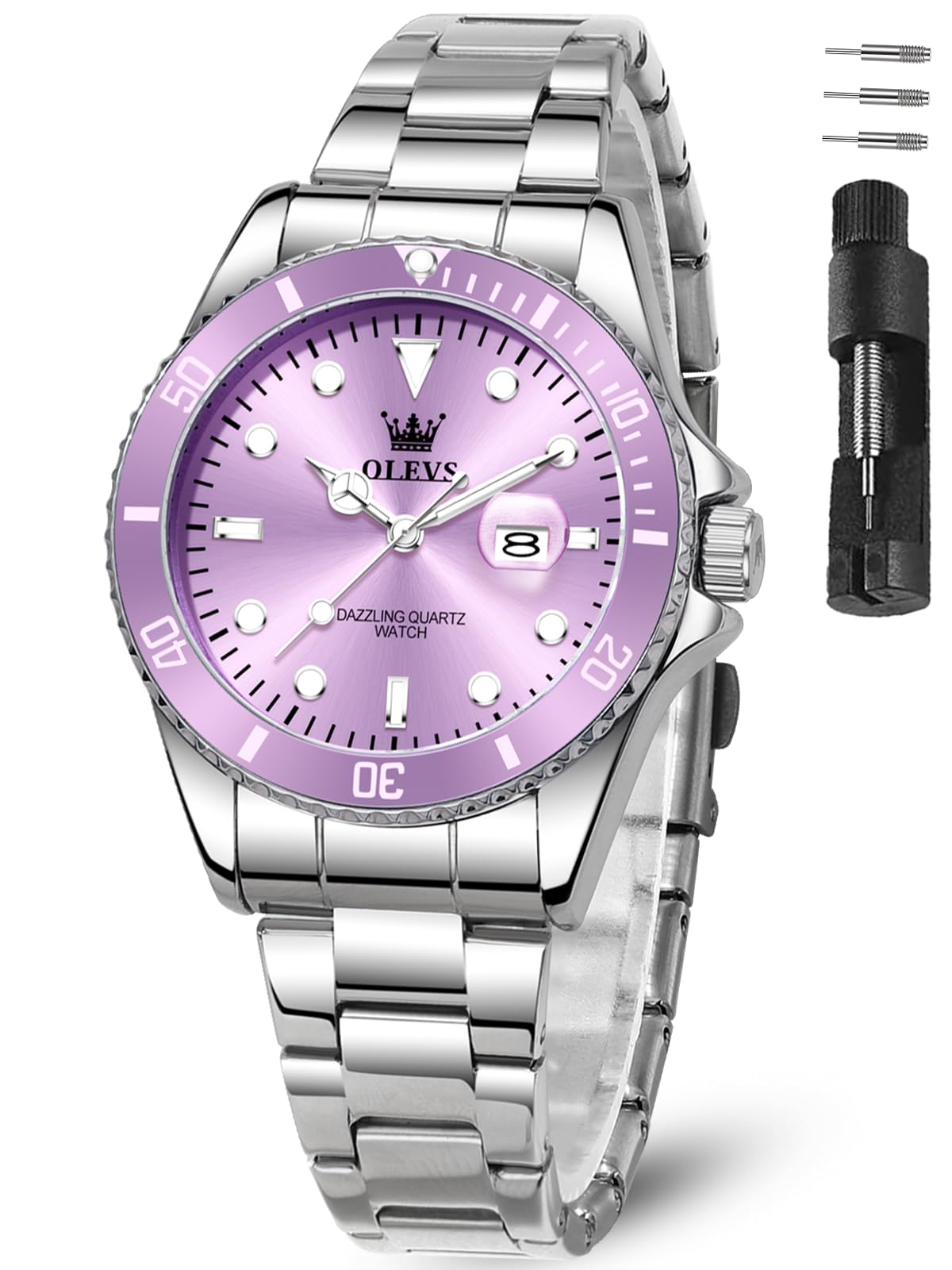 OLEVS Watch Women Silver Watches for Women Luxury for Small Wrists Dress Stainless Steel Women's Wrist Watches Easy to Read Reloj para Mujer Black/Blue/Gold/Green/Pink/Purple