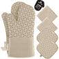 KEGOUU Oven Mitts and Pot Holders 6pcs Set, Kitchen Oven Glove High Heat Resistant 500 Degree Extra Long Oven Mitts and Potholder with Non-Slip Silicone Surface for Cooking (Gray)