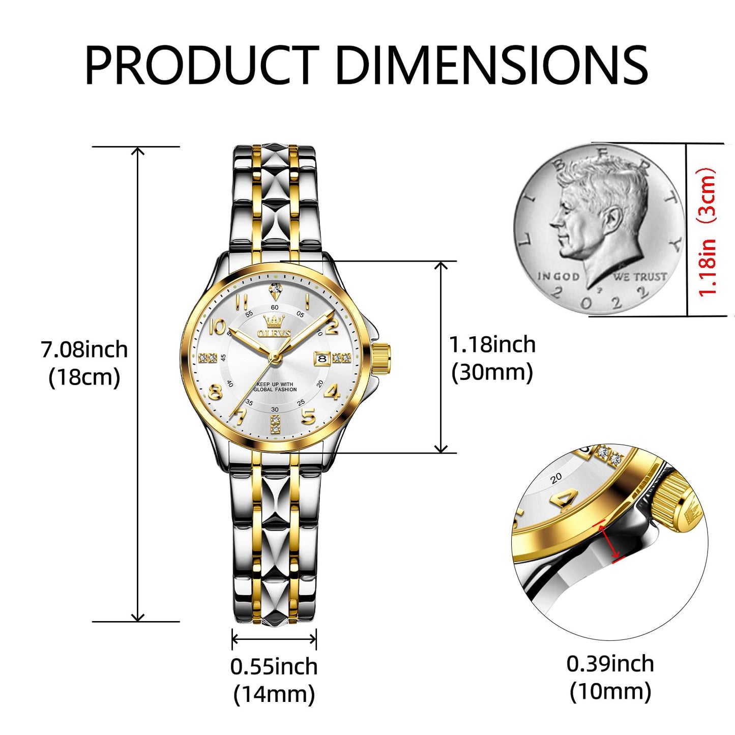 OLEVS Watch for Women Luxury Fashion Diamond Classic Arabic Dial Wrist Women's Watches with Date Waterproof Stainless Steel Quartz Ladies Watch