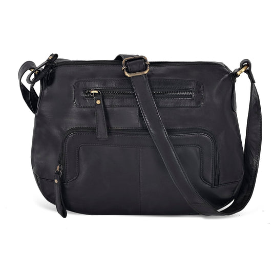 Oak Leathers Women's Crossbody Bag - Genuine Leather Crossover Shoulder Purse With Adjustable Sling Strap - Medium Size