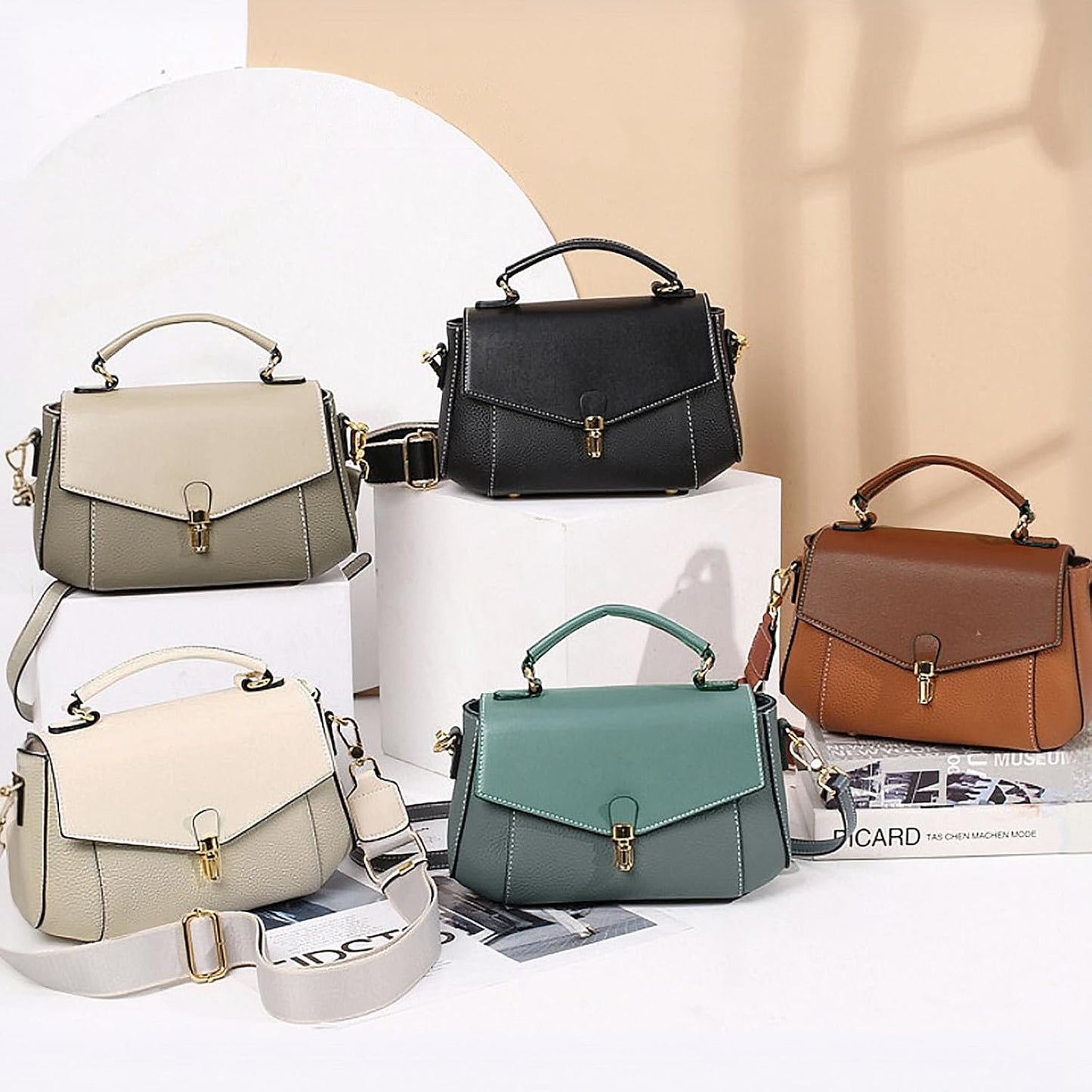 imeetu Crossbody Bags for Women, Leather Shoulder Bag, Purses and Handbags | Genuine Leather Womens Crossbody Purse, Structure Shoulder Purse with Top Handle & 2 Straps for 3 Styles, Travel, Daily, Gift