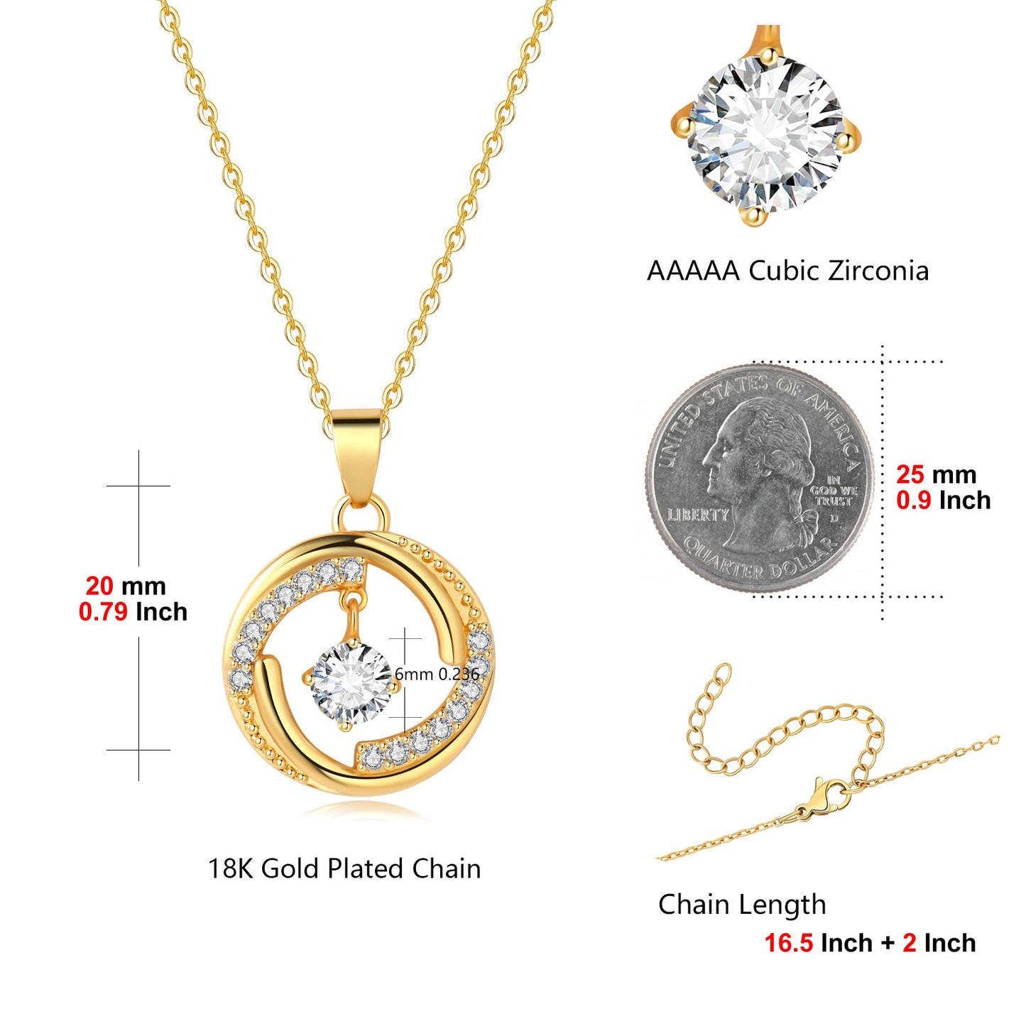 Dainty Gold Necklace for Women, 18K Real Gold Plated Necklace, White Gold Cross Silver Necklace, Cubic Zirconia Necklace, Birthday Gifts for Women Jewelry