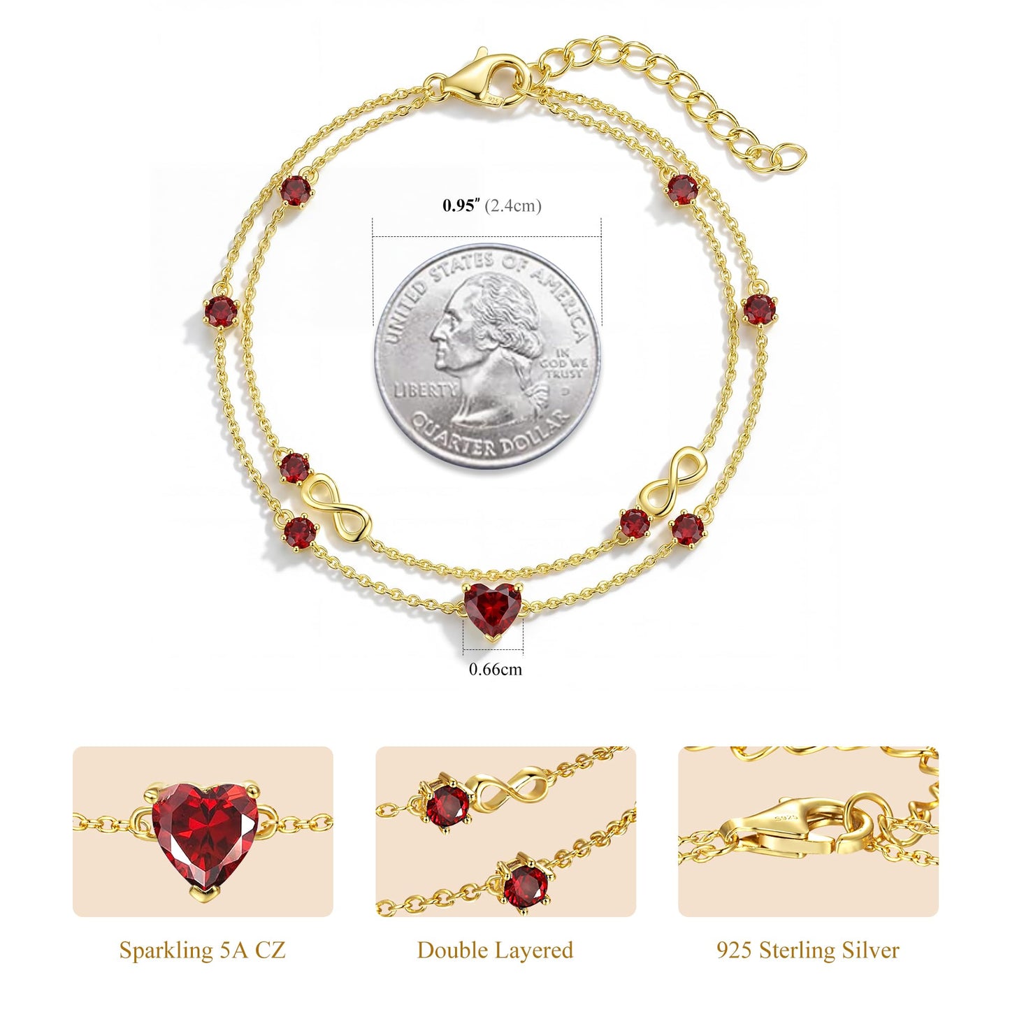 G&GEMSJEW Infinity Heart Birthstone Bracelets for Women, 925 Sterling Silver Women Charm Link Bracelet Adjustable, Birthday Anniversary Christmas Jewelry Gifts for Women Wife Mom Girlfriend Her