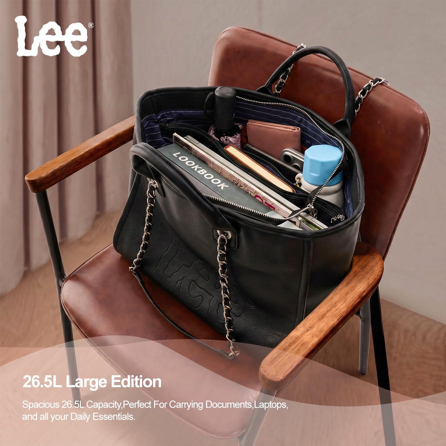 Lee Large Shoulder Tote Bag for Women Vegan Leather Top-Handle Bag