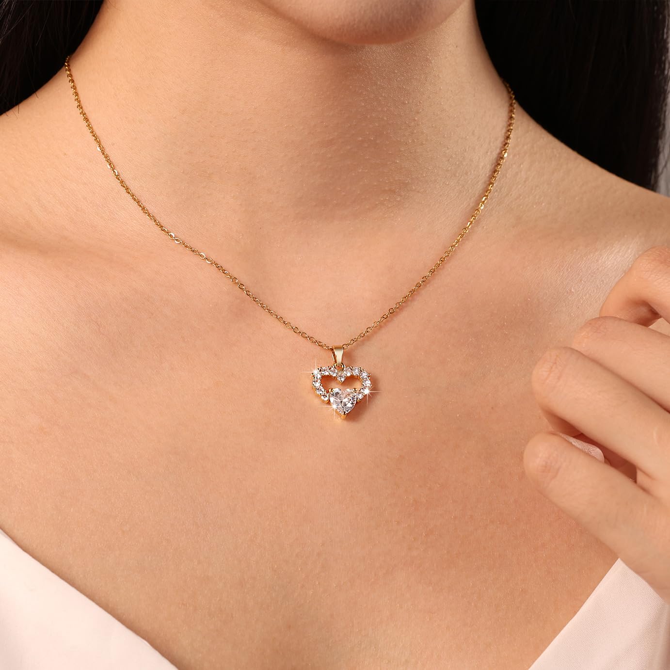 Dainty Gold Necklace for Women, 18K Real Gold Plated Necklace, White Gold Cross Silver Necklace, Cubic Zirconia Necklace, Birthday Gifts for Women Jewelry
