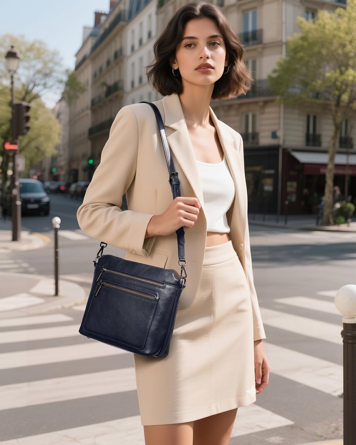 COOLCY Genuine Leather Crossbody Bags for Women Purses and Handbags for Ladies with Multiple Pockets Shoulder Satchel Bag