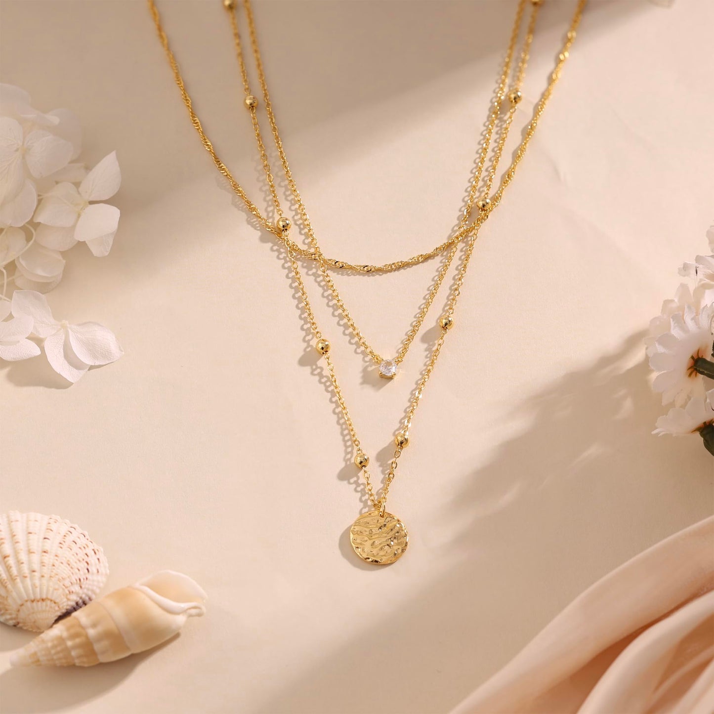 Layered Necklaces for Women, Dainty 14K Gold Plated Circle Peadant Chain Necklace Set Simple Paperclip Stacked Necklaces for Women Trendy Gold Jewelry