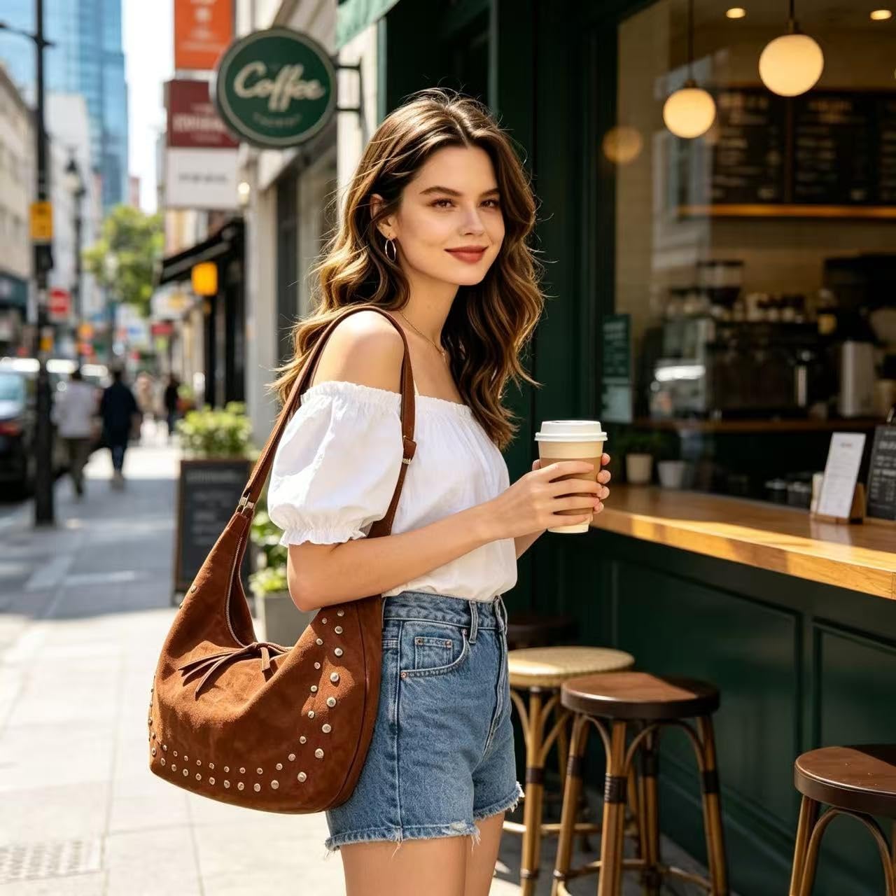 Swgsdh&Hyls Suede Hobo Bags for Women-Studded Tote Purse-Shoulder Handbag