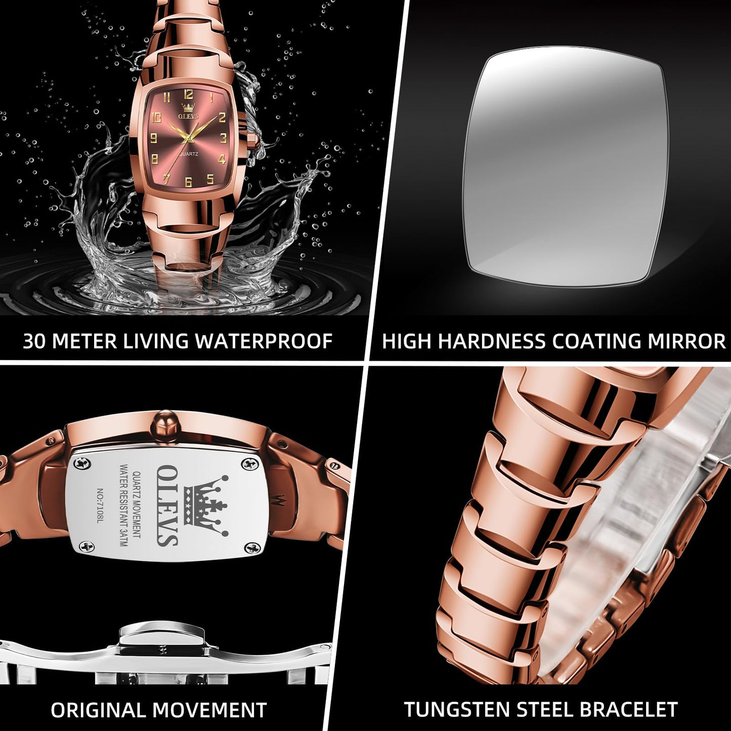 OLEVS Watch Women Luxury Classic Stainless Steel Small Wrist Dress Watches for Women Waterproof Analog Day Date Dainty Fashion Dress Female Watch-(Black/Rose Gold/Gold Face)