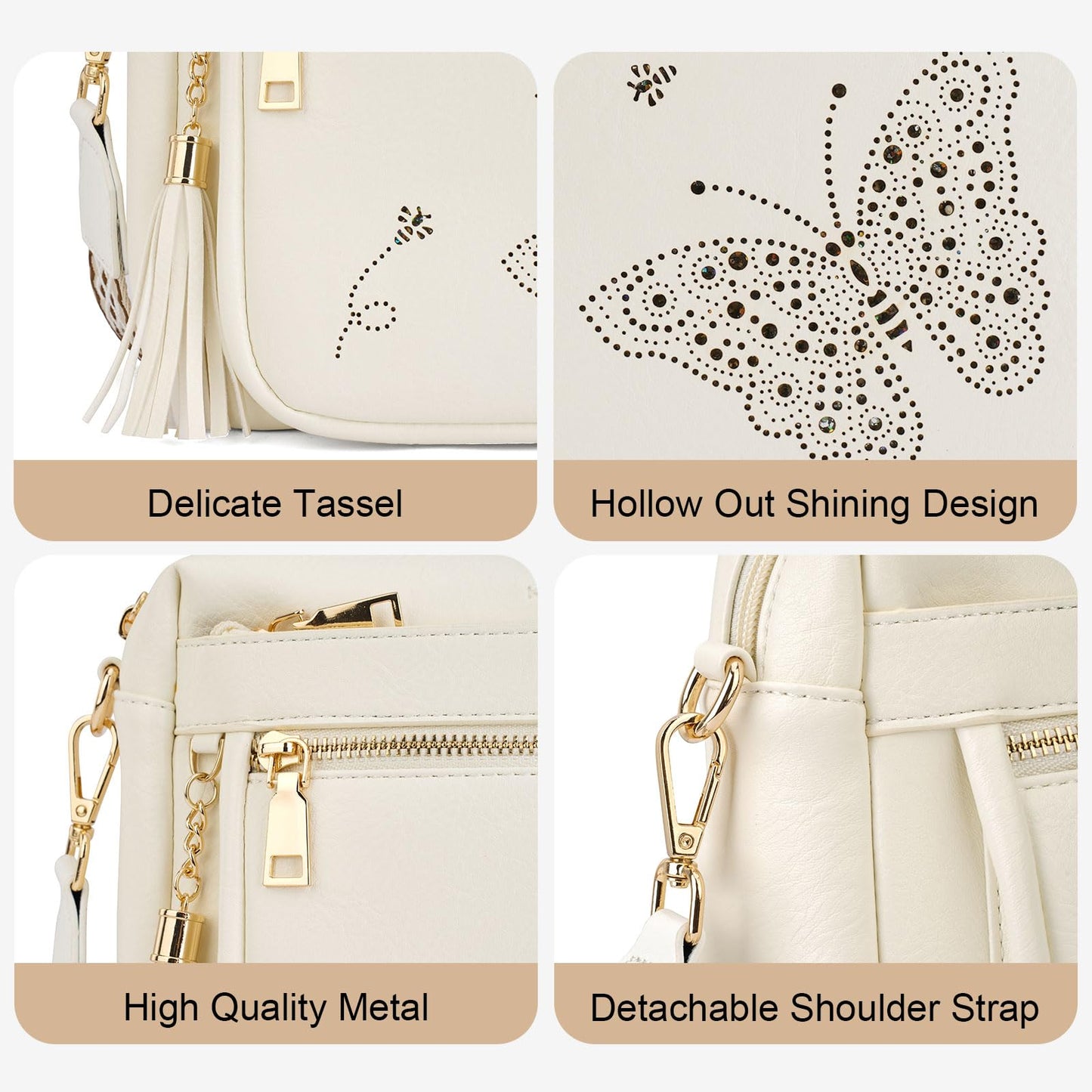 KITEVIUN Crossbody Bags for Women Trendy Leather Crossbody Purse Shoulder Handbags Butterfly Design