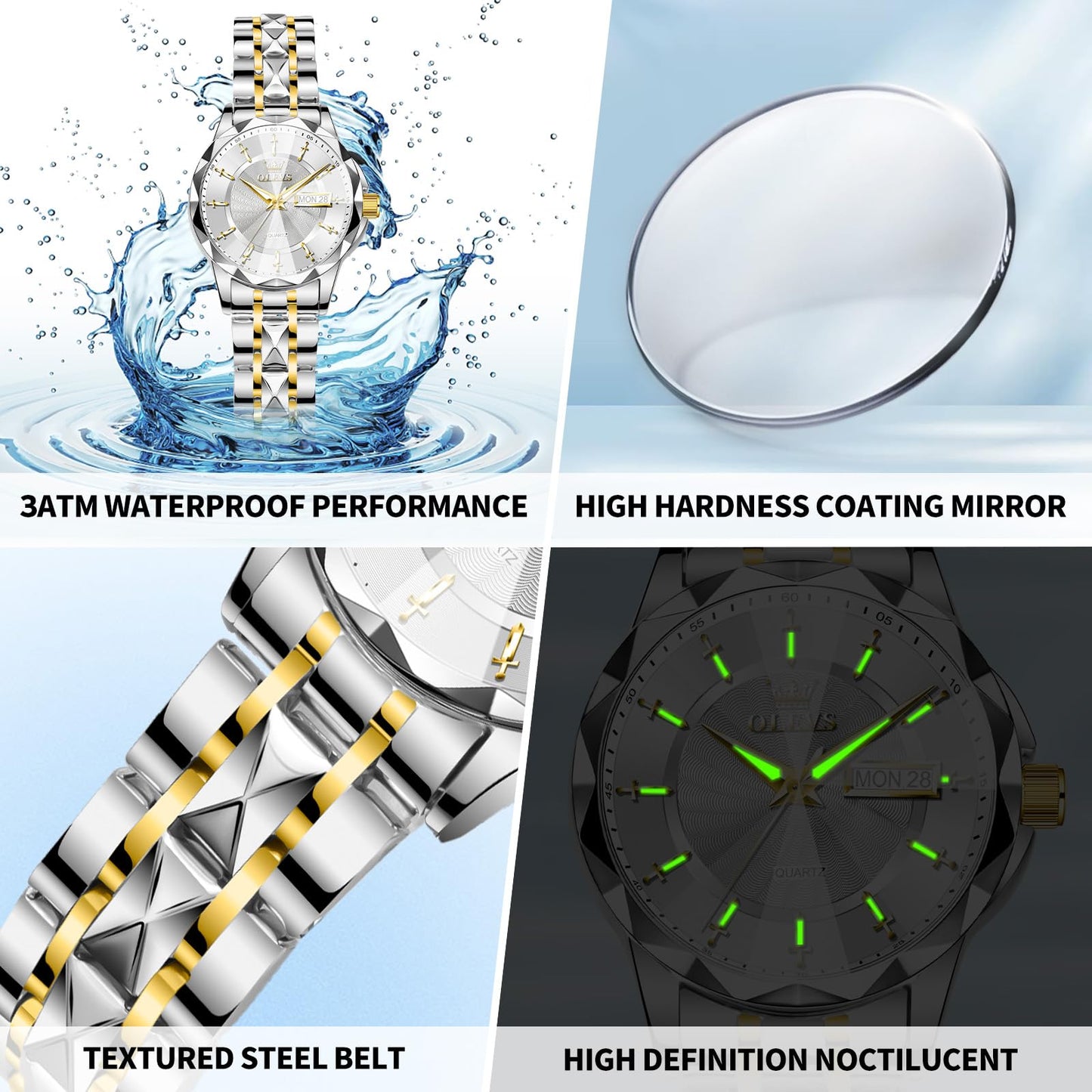 OLEVS Women's Luxury Elegant Watch, Fashion Waterproof Ladies Dress Watch, Stainless Steel Gold Silver Watches for Women, Small Wrist with Day Date, Ideal for Gift Daily Wear