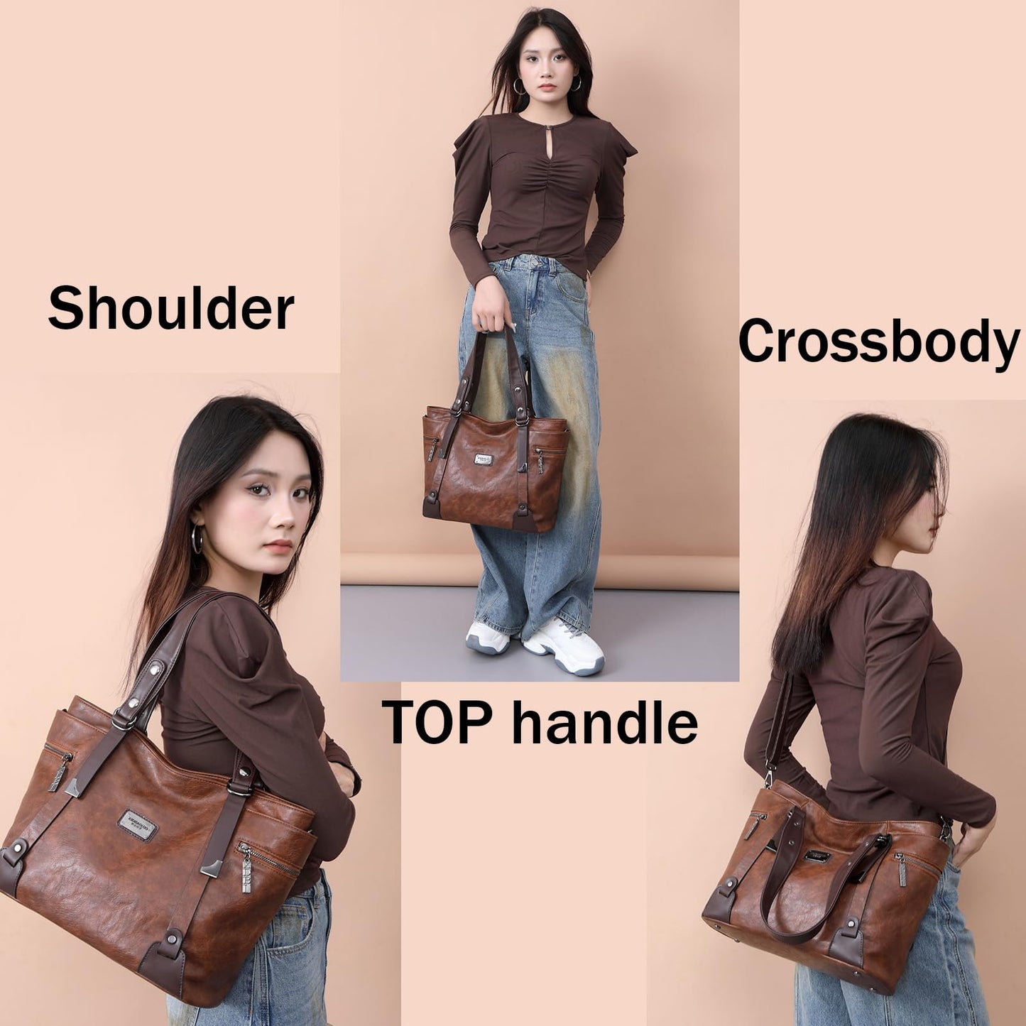 Handbags and Purses for women Vegan Leather Tote Bag for Women Satchel Shoulder Bags Travel Purse with Compartments