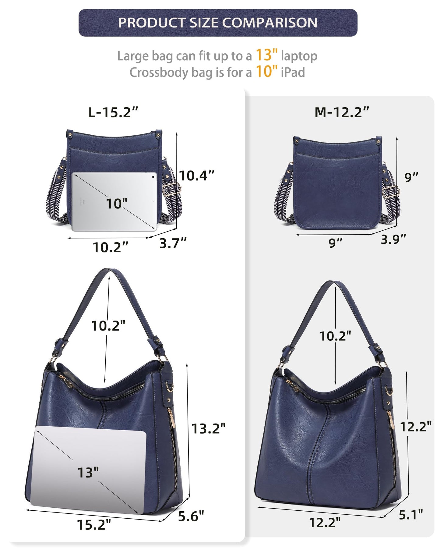 Purses for Women 3PCS, Crossbody Bags Set Large Leather Purse Shoulder Handbags with Wallet Adjustable Straps for Ladies Tote
