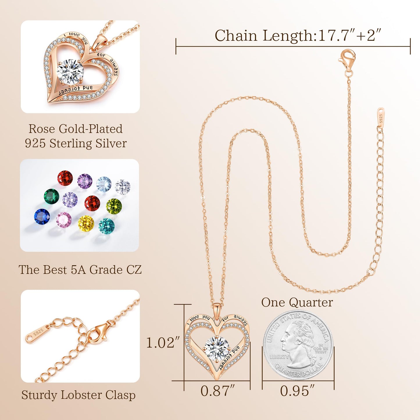 LOUISA SECRET Double Love Heart Birthstone Necklaces for Women, Birthday Gift for Girlfriend, Anniversary Jewelry Gift for Her, 925 Sterling Silver Jewelry Christmas Anniversary Birthday Present Gifts for Wife Girlfriend Mom Grandma Daughter