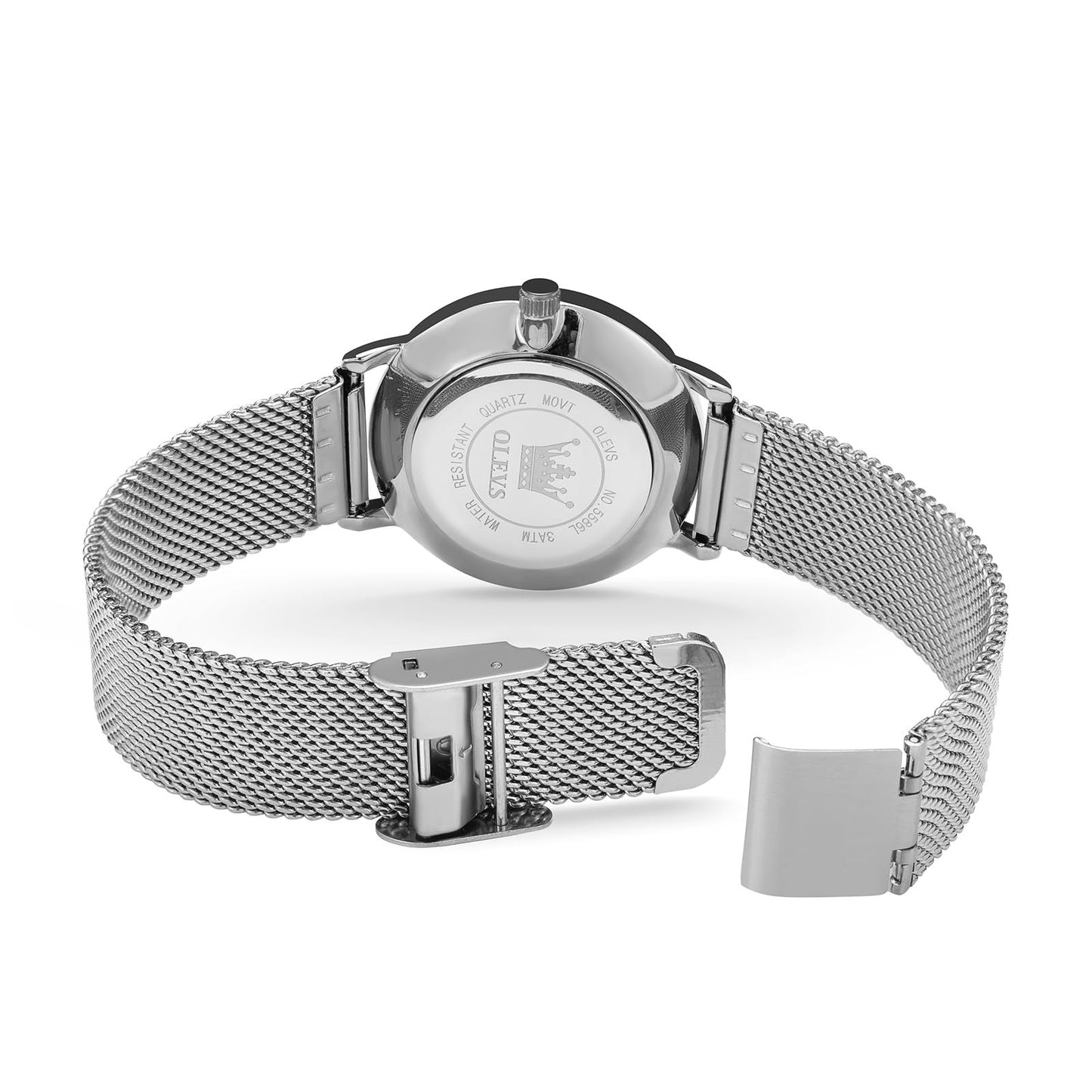 OLEVS Women's Mesh Bracelet Watch, Elegant Large Face Three Hand Analog Quartz Womens Wristwatch, Pretty Slim Date Display Waterproof Ladies Watches for Small Wrists