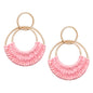 Raffia Hoop Earrings for Women Fun Boho Summer Beach Earrings Lightweight Handmade Straw Wicker Rattan Dangle Earrings Statement Geometric Round Drop Earrings
