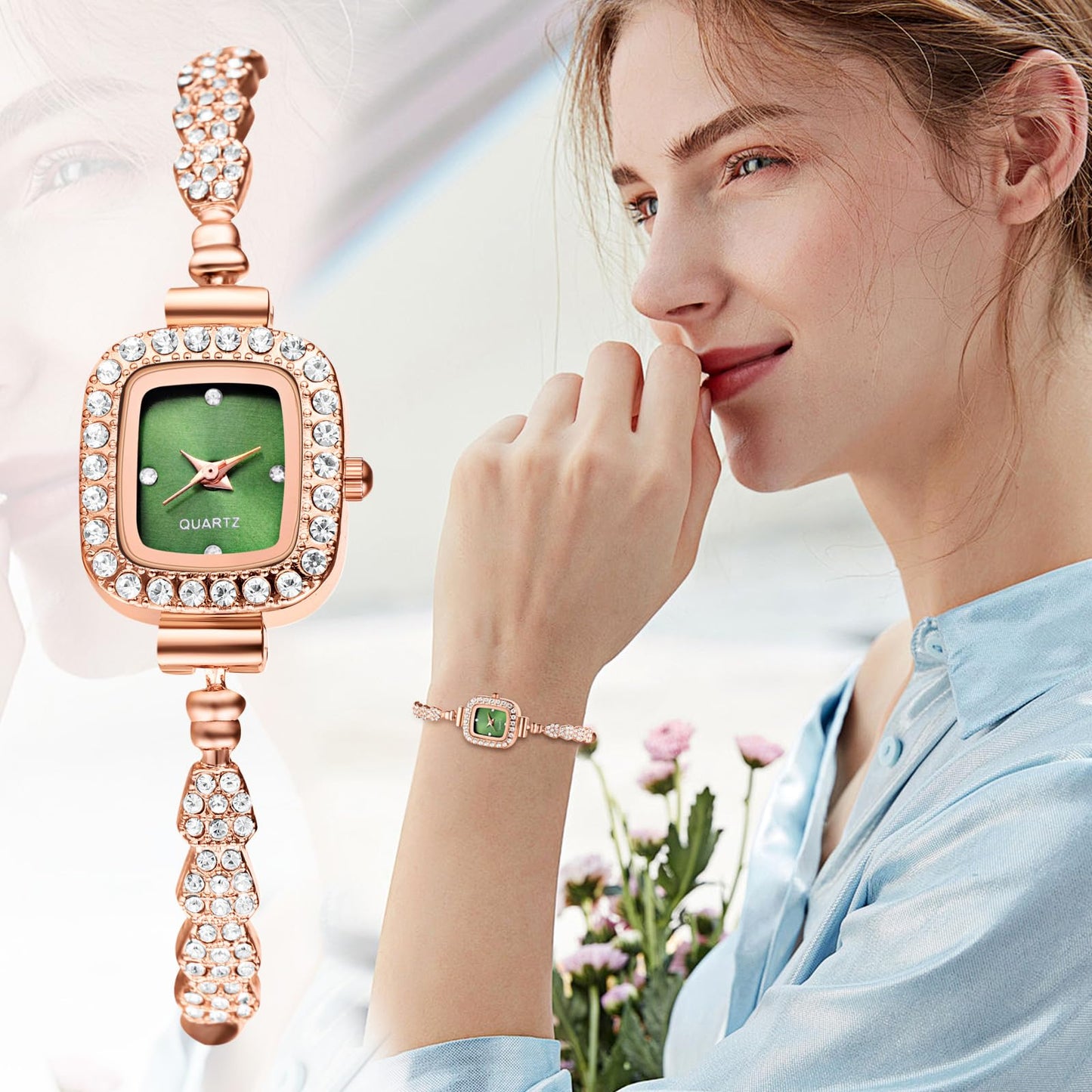 OIDEA Womens Full Diamond Bracelet Watch: Luxury Rhinestone Diamond Square Dial Analog Quartz Wrist Watch Detachable Strap Casual Dress Ladies Watch Valentine's Day Gift