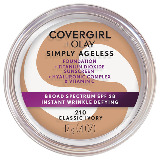 COVERGIRL Simply Ageless Instant Wrinkle Defying Foundation, SPF 28, Hyaluronic Complex & Vitamin C - 250 Creamy Beige, Pack of 1