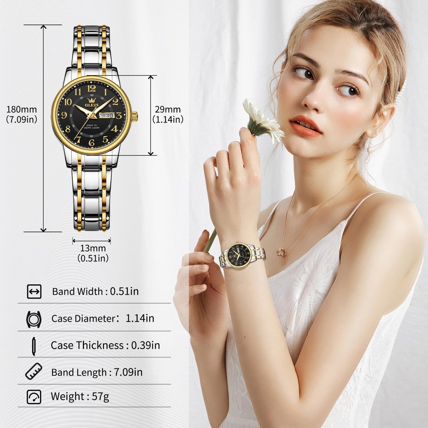 OLEVS Watch Women Two Tone Watches for Women with Date Dress Womens Watches for Small Wrists Luxury Easy Read Womens Watch Waterproof Blue/Black/Gold/Silver Dial Reloj para Mujer