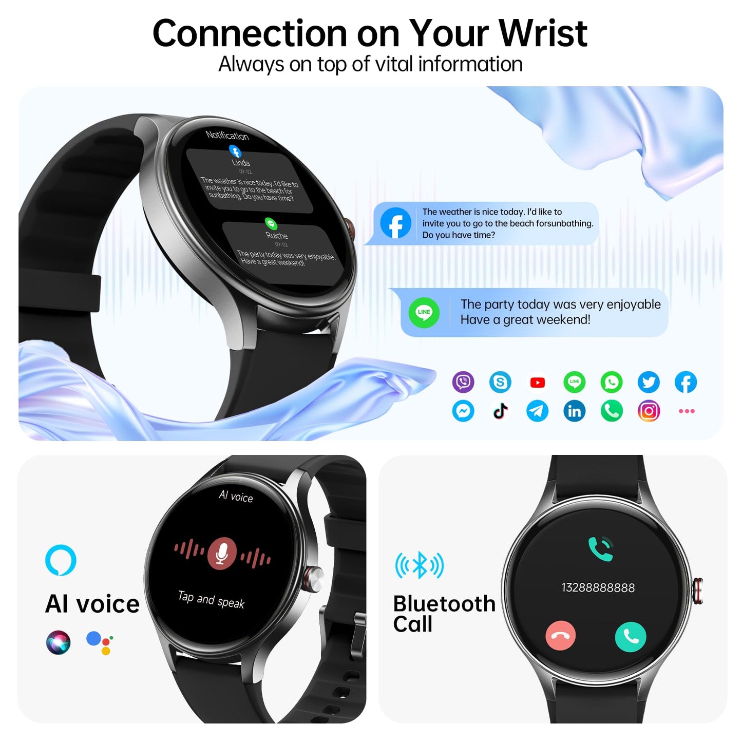 Woneligo Smart Watch for Women,1.57inch AMOLED Touchscreen Fitness Watch for iPhone & Android,Heart Rate/Sp02/Sleep Monitor,110+ Sport Modes IP68 Waterproof Bluetooth Calls,2 Bands (Pink, 1.57)