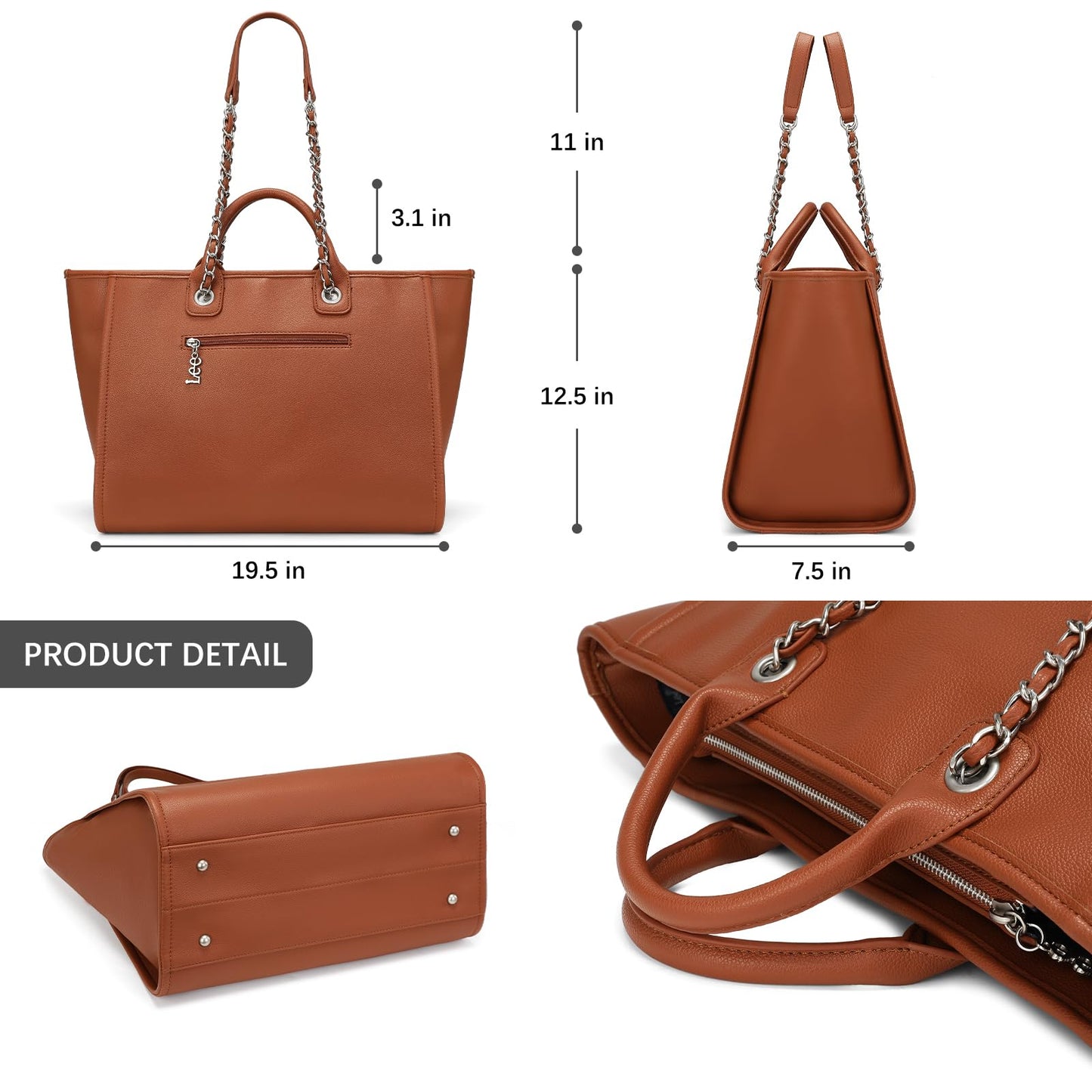 Lee Large Shoulder Tote Bag for Women Vegan Leather Top-Handle Bag