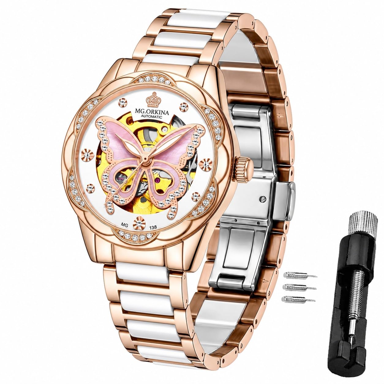 Vetra Women Watches Automatic Luxury Diamond Dress Ladies Watch Fashion Waterproof Ceramic Strap Rose Gold Self Winding Female Wrist Watch