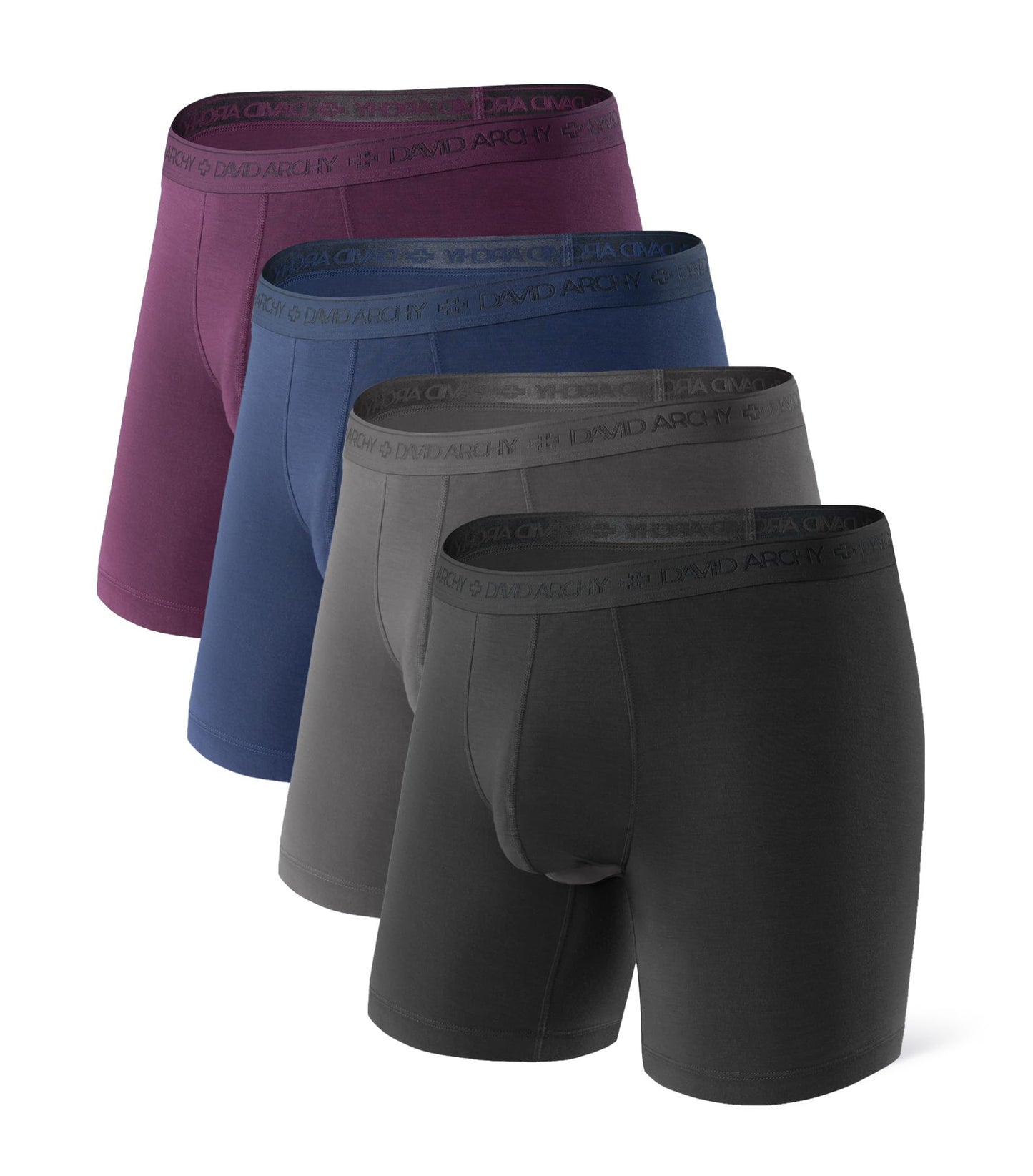 DAVID ARCHY Men's Underwear Modal Boxer Briefs Trunks Multi-Pack | Dual Pouch with Fly, Ultra Soft Second Skin Feel, Breathable Stretch Spandex, Anti Chafing, Daily Lounging Work Travel