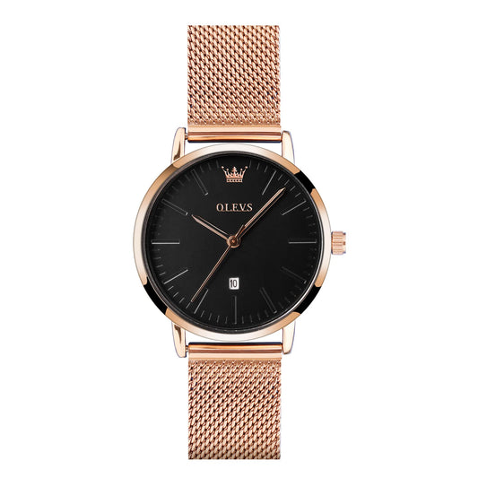 OLEVS Women's Mesh Bracelet Watch, Elegant Large Face Three Hand Analog Quartz Womens Wristwatch, Pretty Slim Date Display Waterproof Ladies Watches for Small Wrists